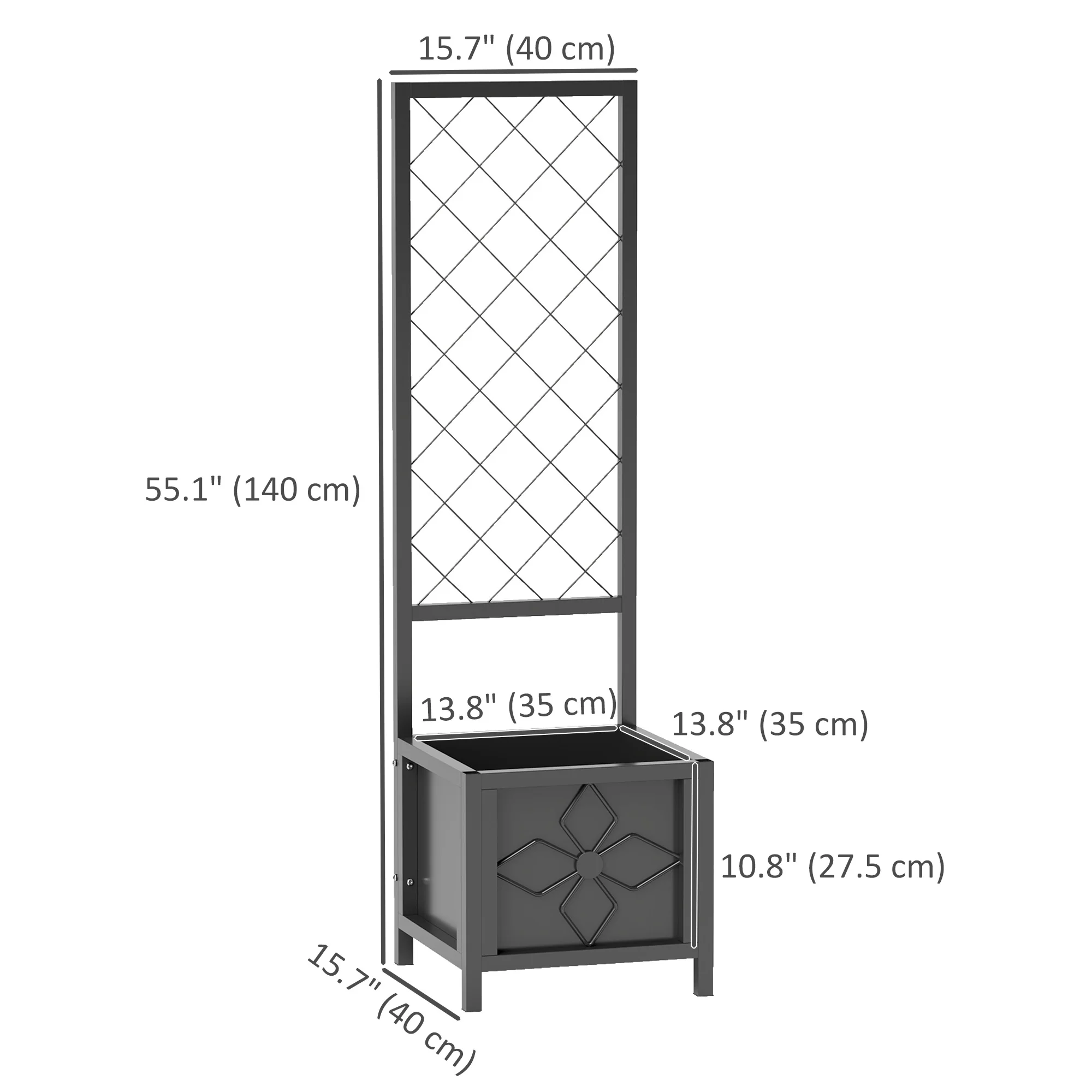 Galvanized Raised Garden Bed with Trellis, Drainage Holes, Privacy Screen,15.7" x 15.7" x 55.1" - Image 5