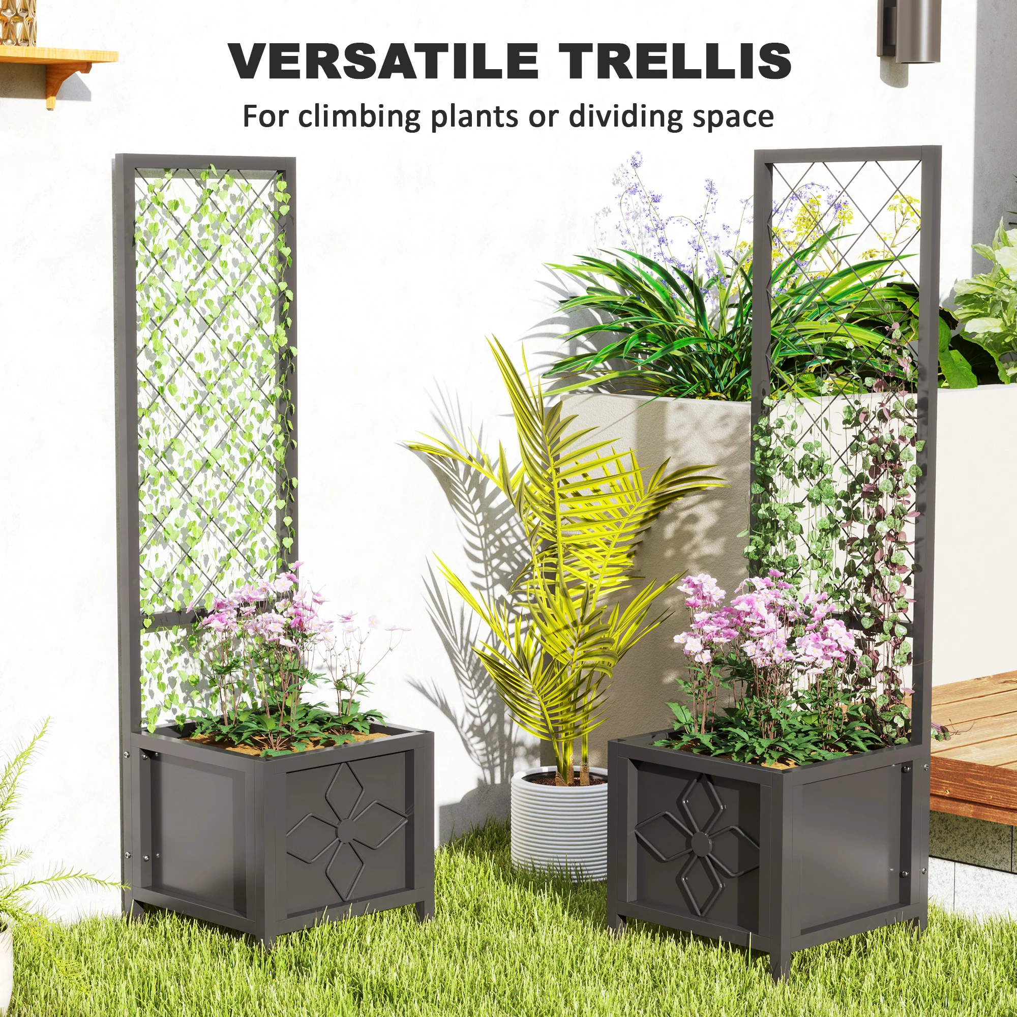 Galvanized Raised Garden Bed with Trellis, Drainage Holes, Privacy Screen,15.7" x 15.7" x 55.1" - Image 7