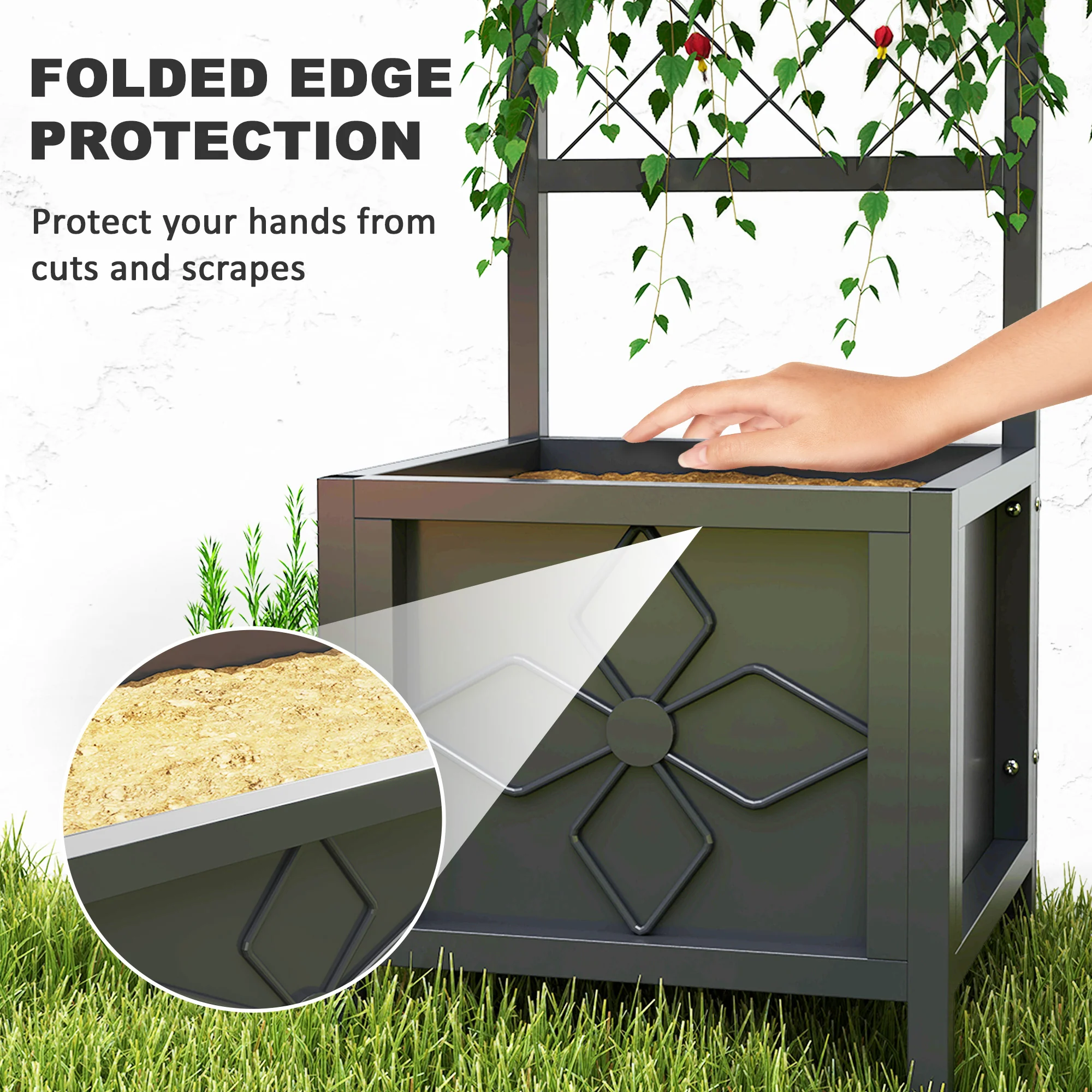 Galvanized Raised Garden Bed with Trellis, Drainage Holes, Privacy Screen,15.7" x 15.7" x 55.1" - Image 9