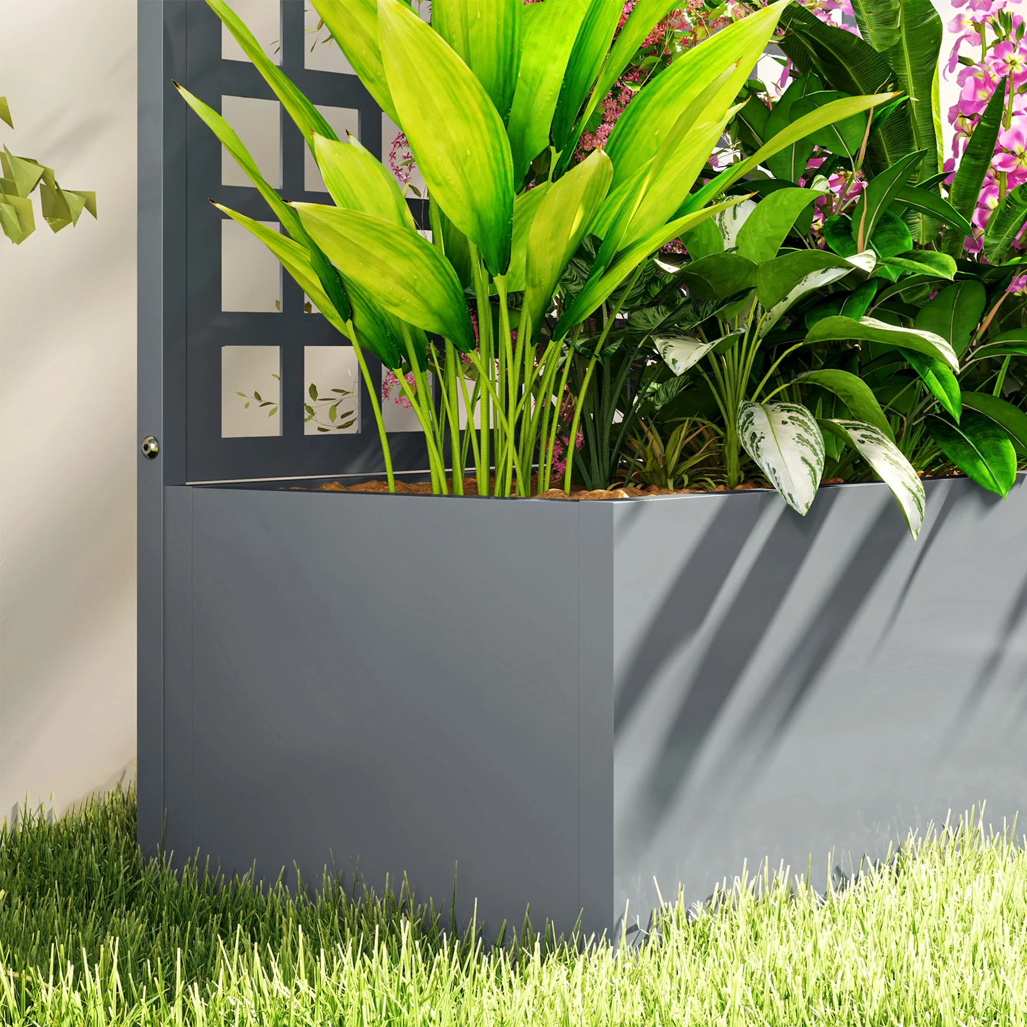 35" x 16" x 70" Raised Garden Bed with Trellis and Privacy Screen, Grey Wood Effect - Image 11