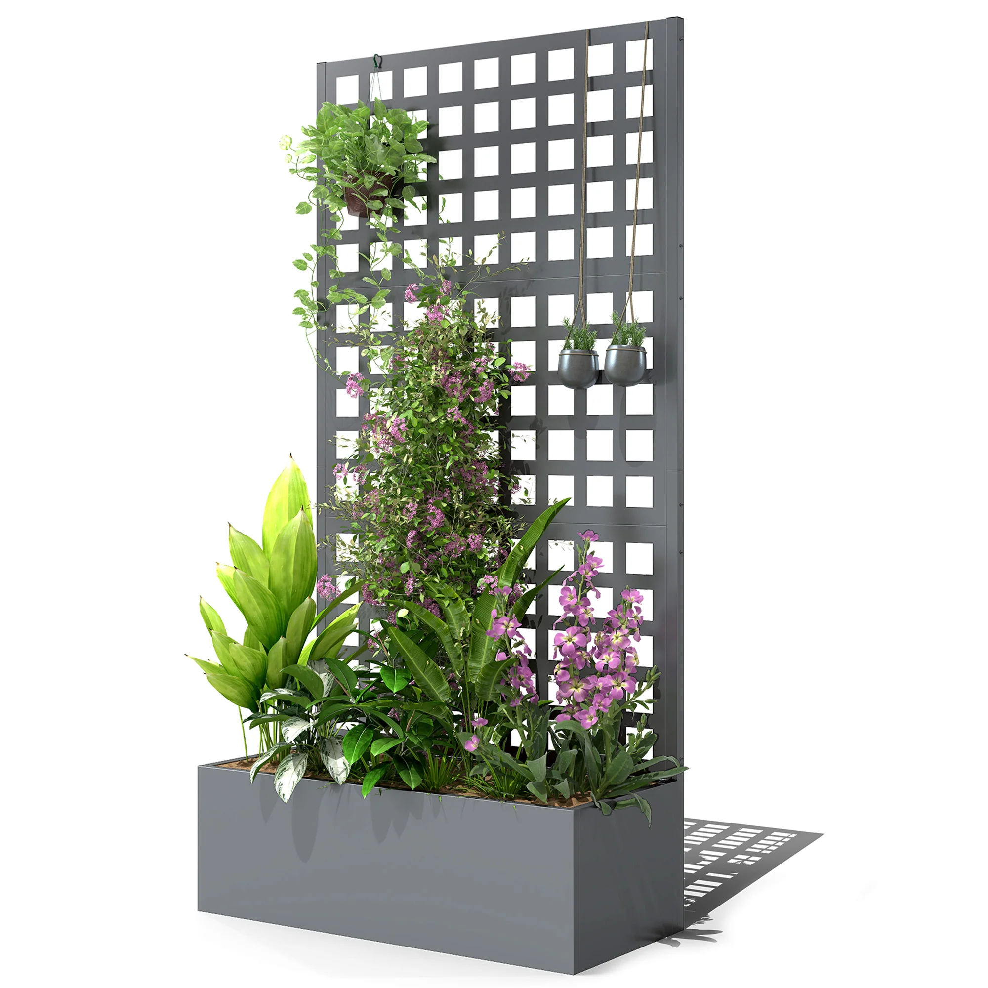 35" x 16" x 70" Raised Garden Bed with Trellis and Privacy Screen, Grey Wood Effect - Image 2