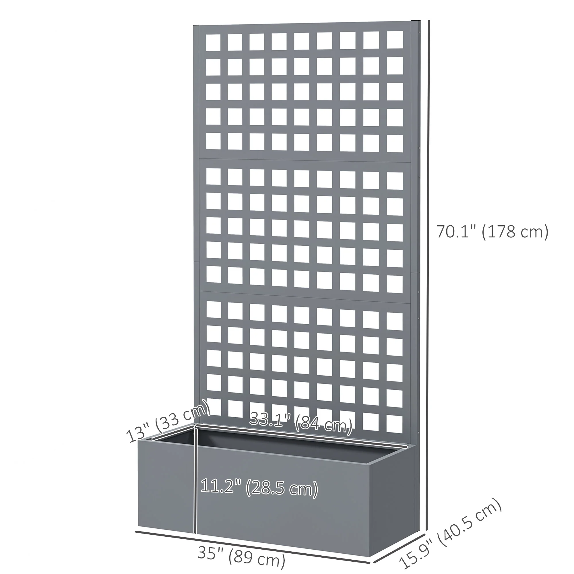 35" x 16" x 70" Raised Garden Bed with Trellis and Privacy Screen, Grey Wood Effect - Image 5