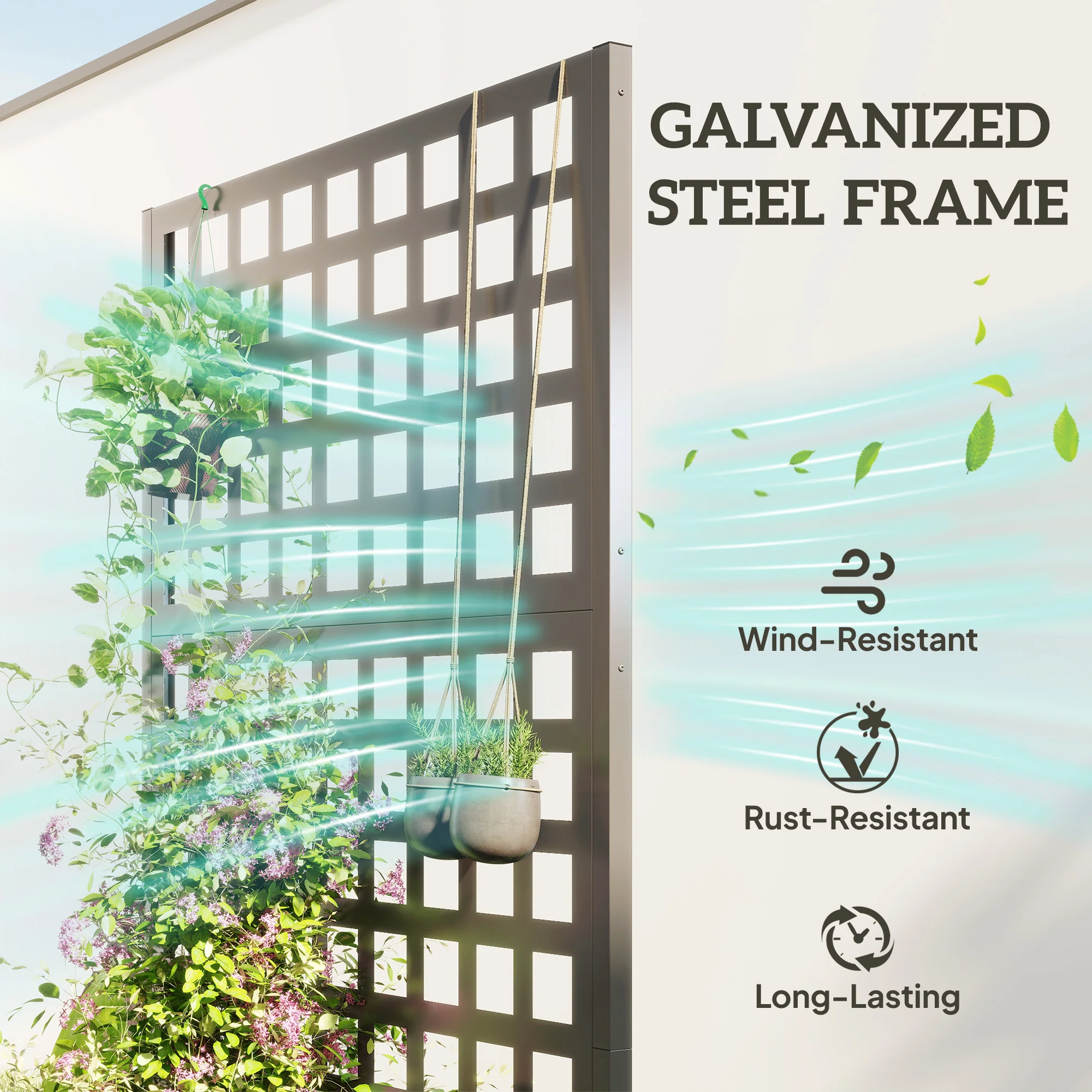 35" x 16" x 70" Raised Garden Bed with Trellis and Privacy Screen, Grey Wood Effect - Image 6