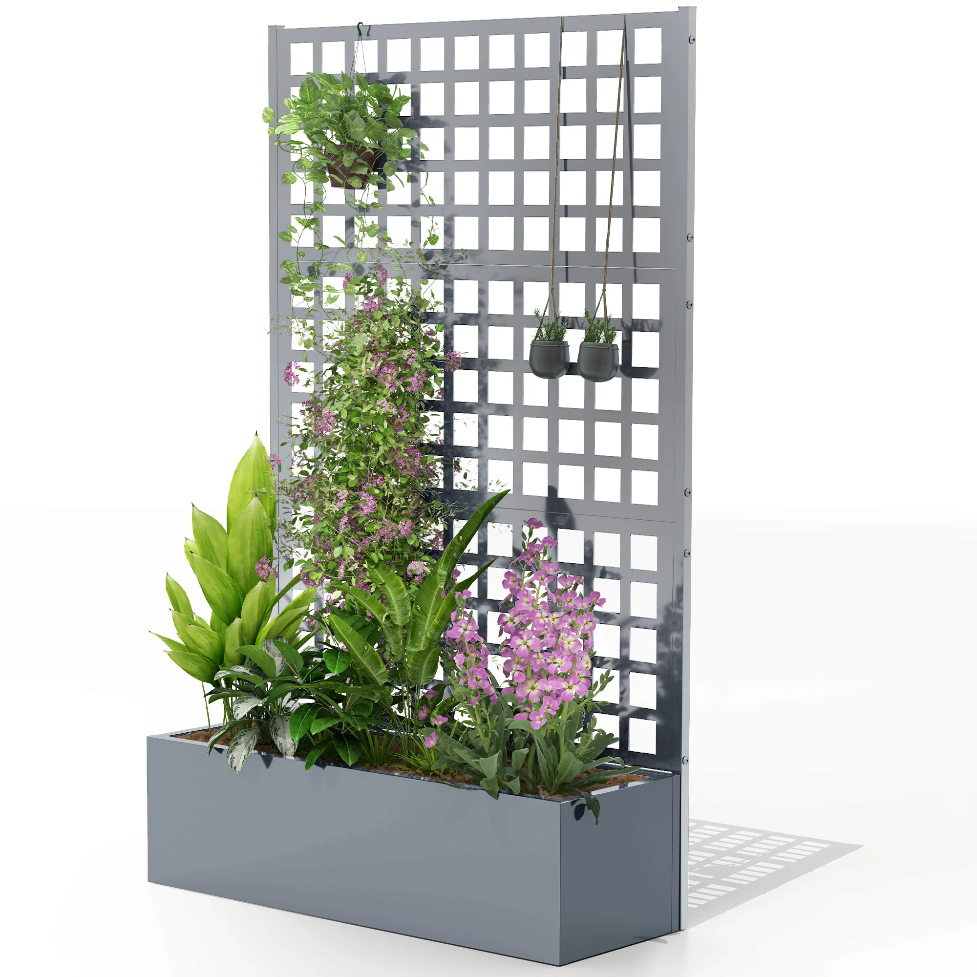 43" x 16" x 70" Raised Garden Bed with Trellis and Privacy Screen, Grey Wood Effect - Image 2