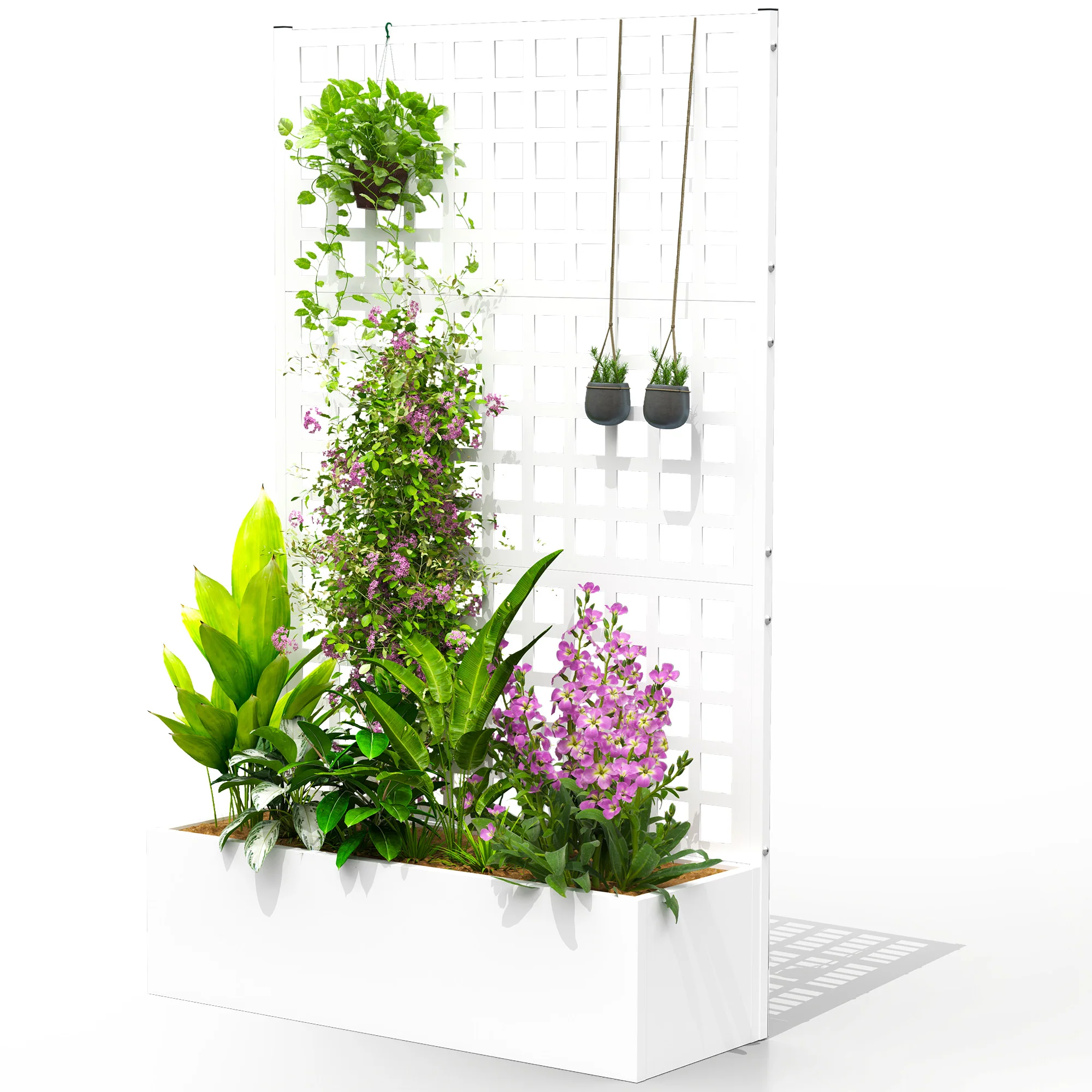 43" x 16" x 70" Raised Garden Bed with Trellis and Privacy Screen, White - Image 2
