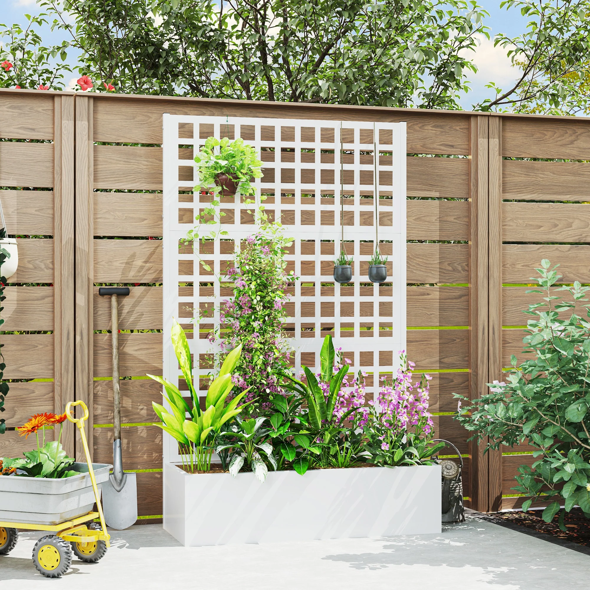 43" x 16" x 70" Raised Garden Bed with Trellis and Privacy Screen, White - Image 3