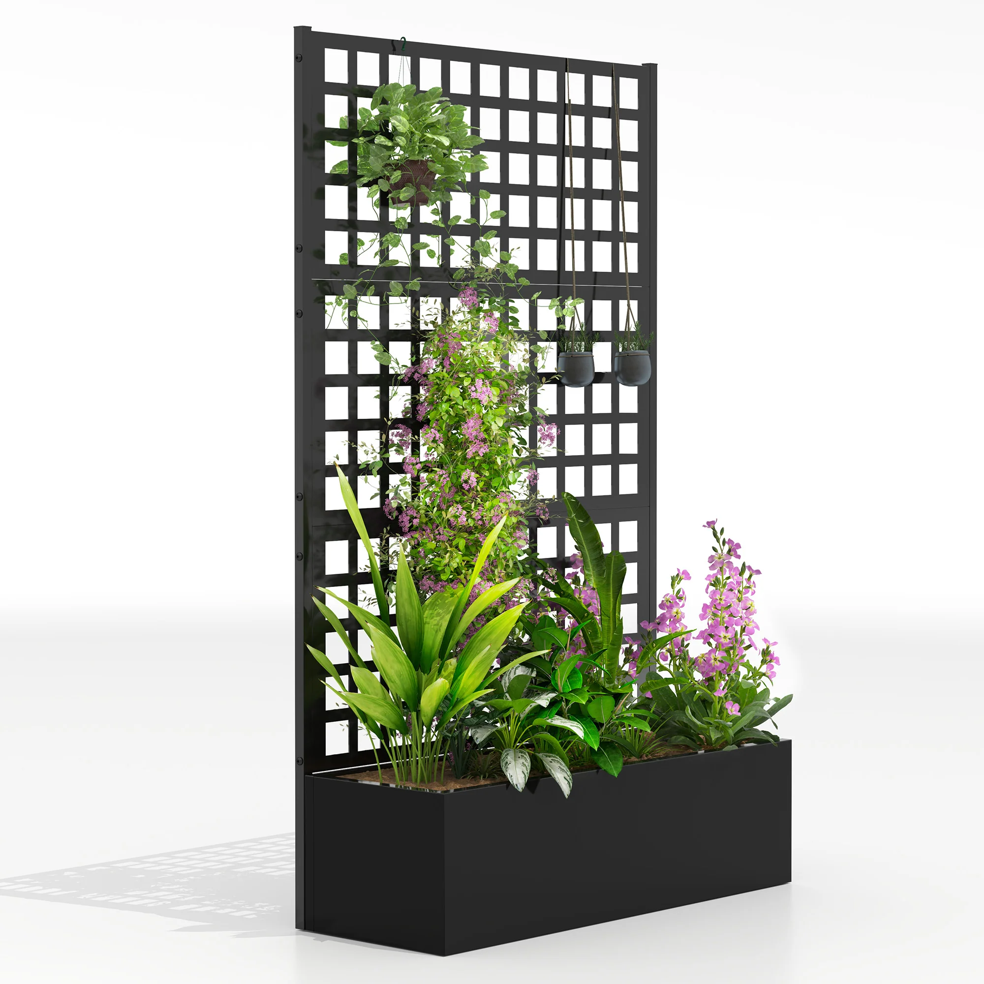Galvanized Raised Garden Bed with Trellis, Drainage Holes, Privacy Screen, 43" x 16" x 70"