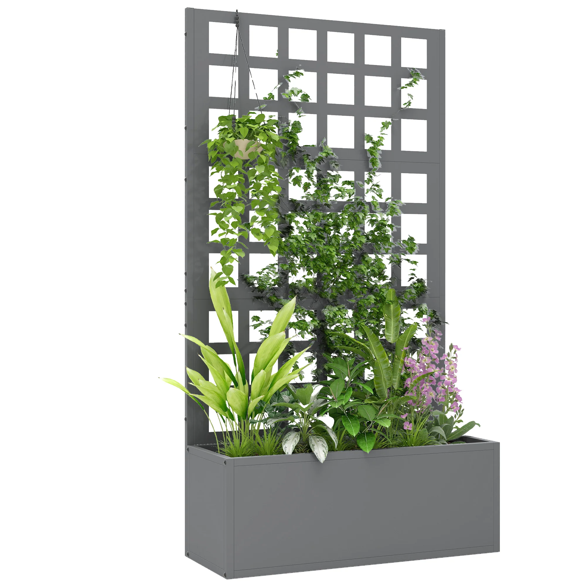 24" x 9" x 44.5" Raised Garden Bed with Trellis and Drainage, Gray