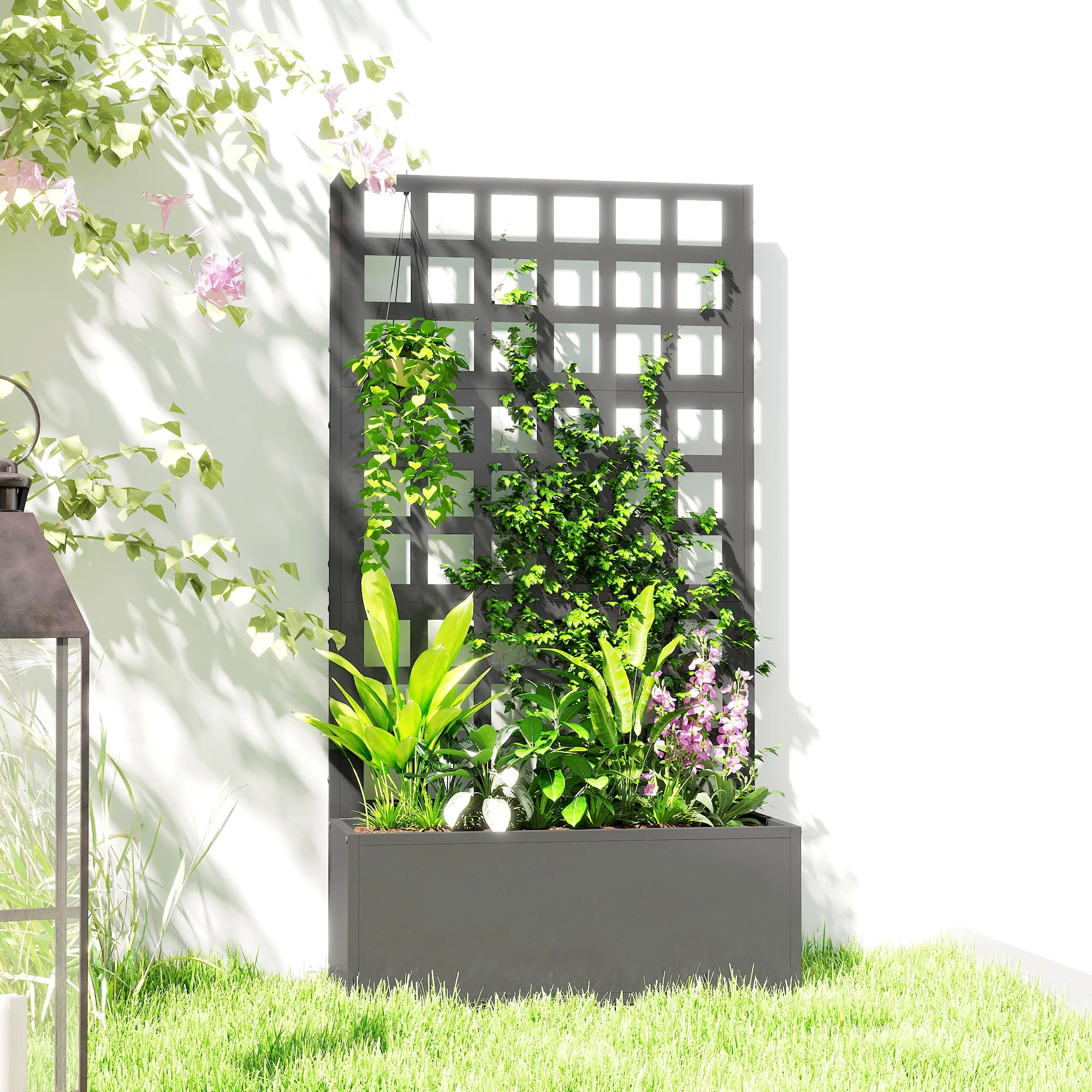 24" x 9" x 44.5" Raised Garden Bed with Trellis and Drainage, Gray - Image 10