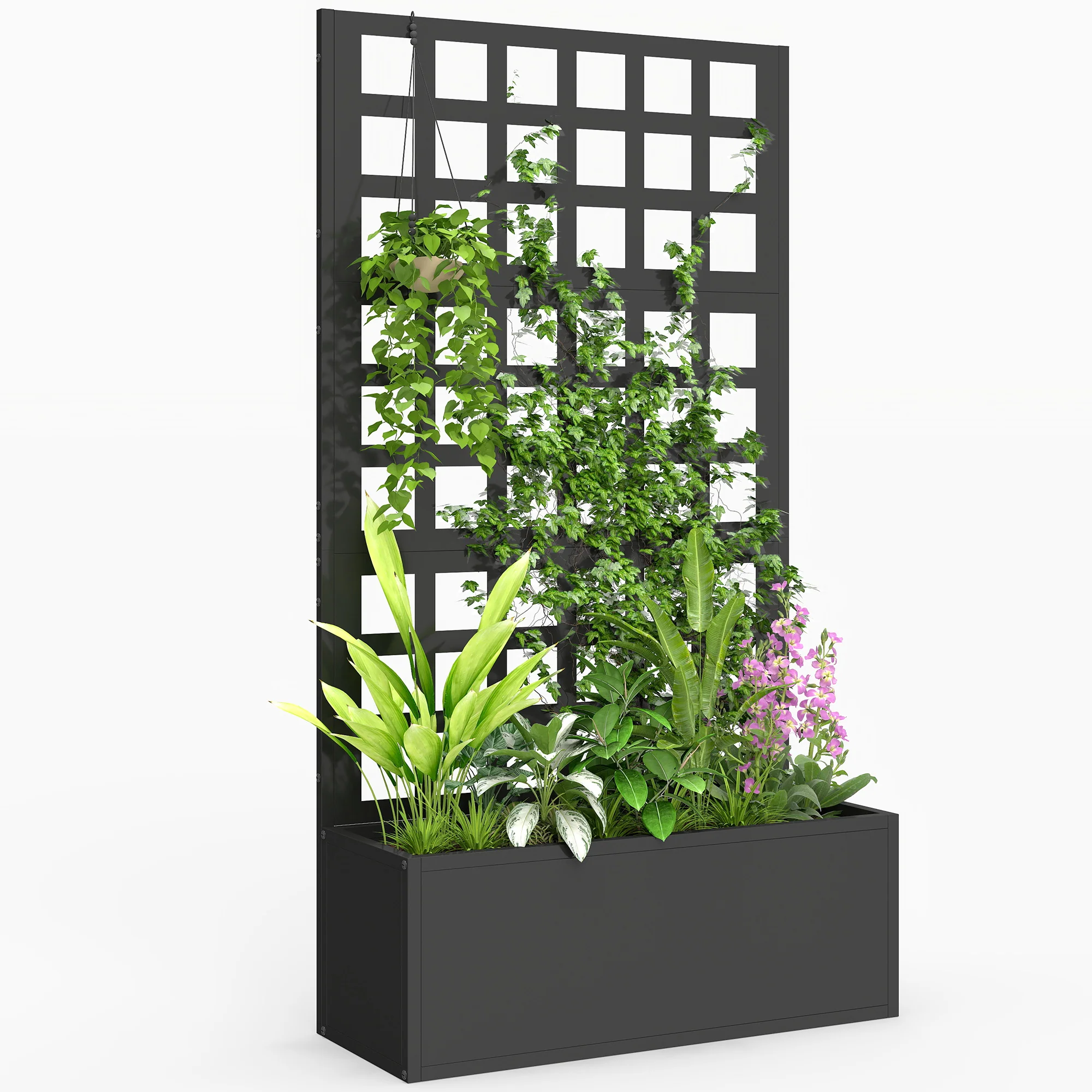 24" x 9" x 44.5" Raised Garden Bed with Trellis and Drainage, Black