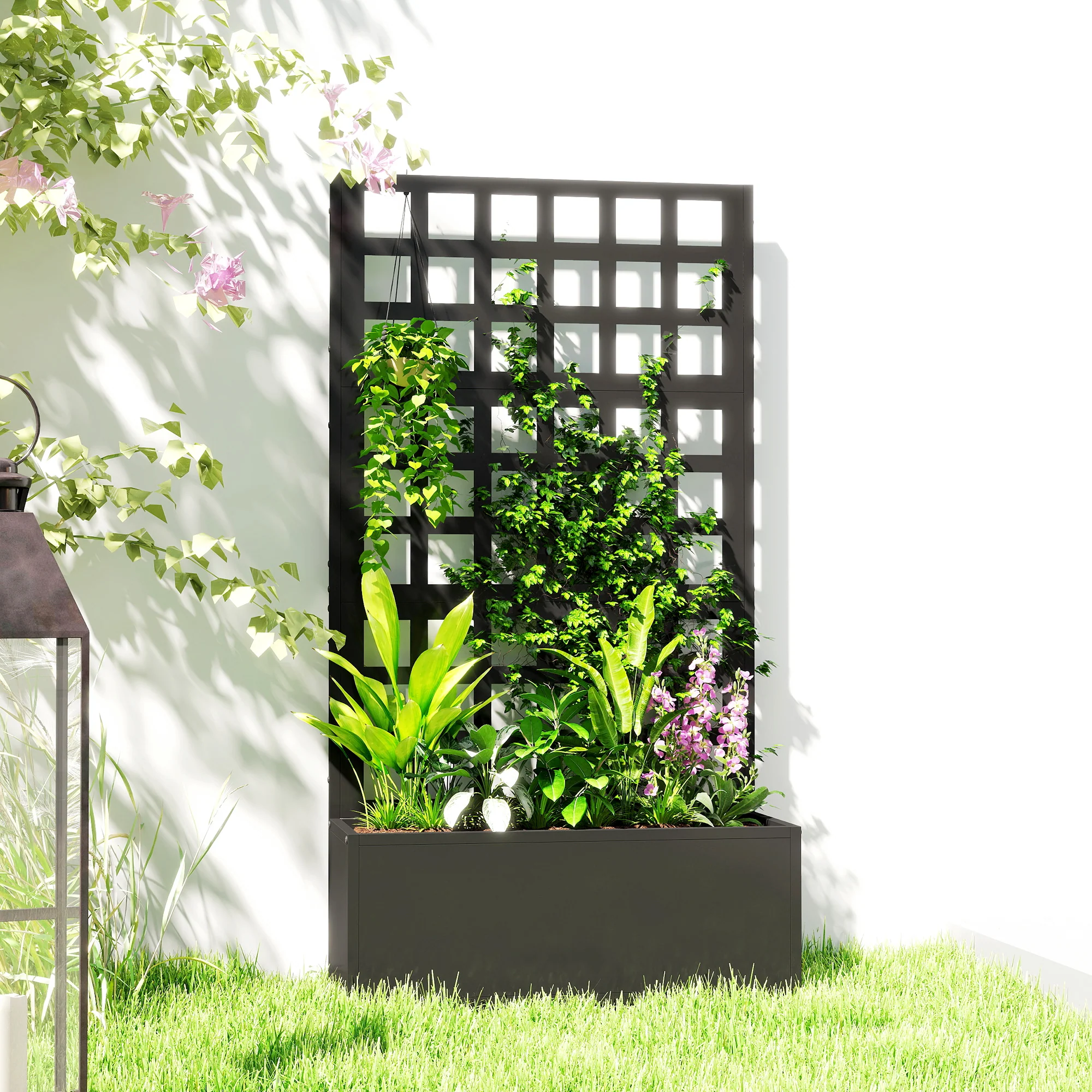 24" x 9" x 44.5" Raised Garden Bed with Trellis and Drainage, Black - Image 10