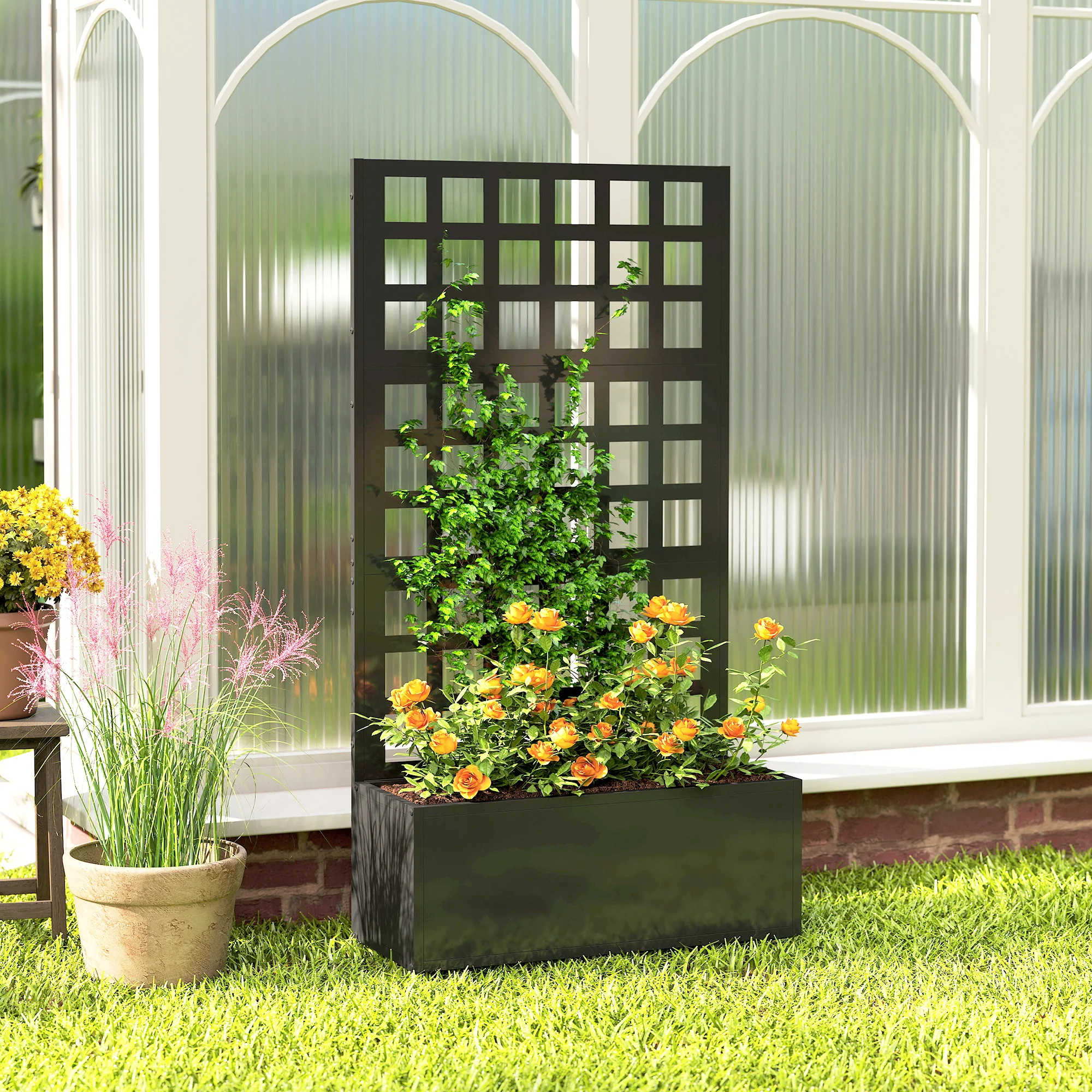 24" x 9" x 44.5" Raised Garden Bed with Trellis and Drainage, Black - Image 11