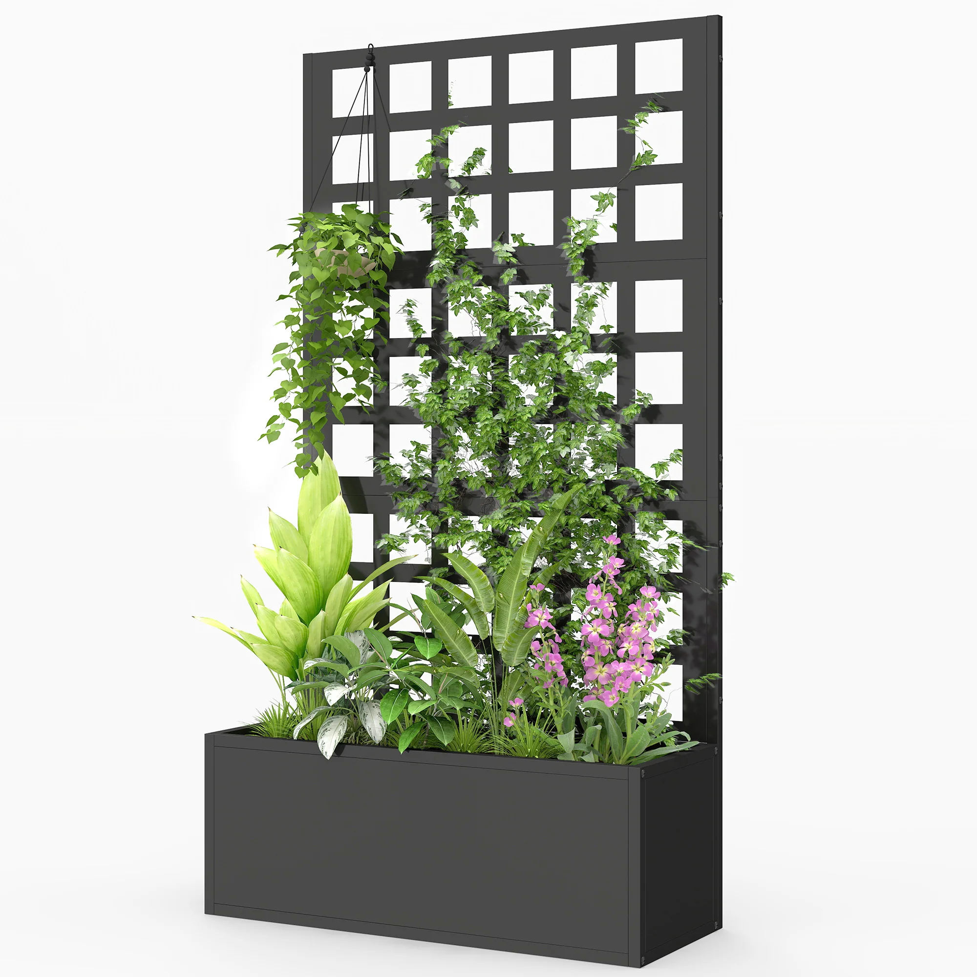 24" x 9" x 44.5" Raised Garden Bed with Trellis and Drainage, Black - Image 2
