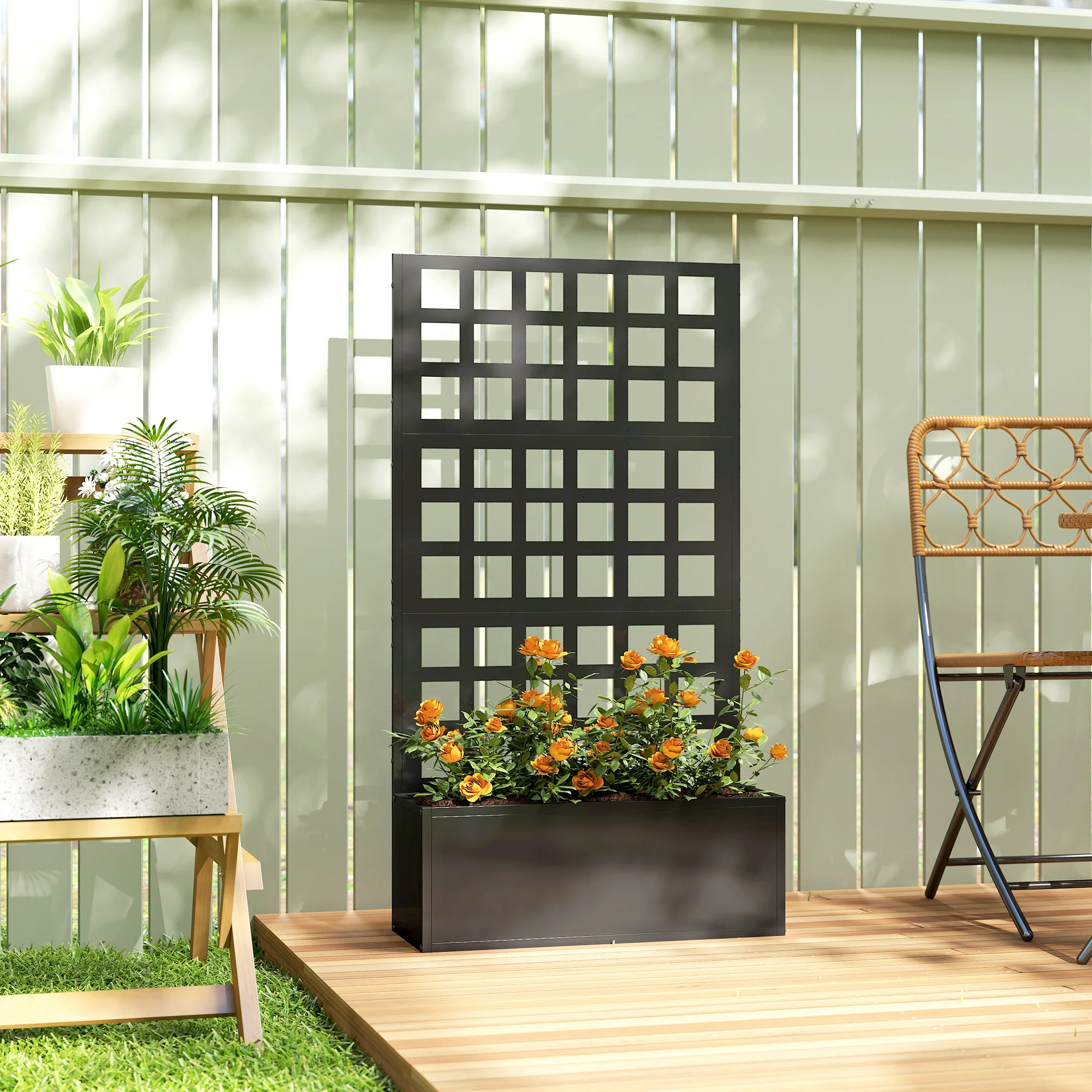24" x 9" x 44.5" Raised Garden Bed with Trellis and Drainage, Black - Image 3