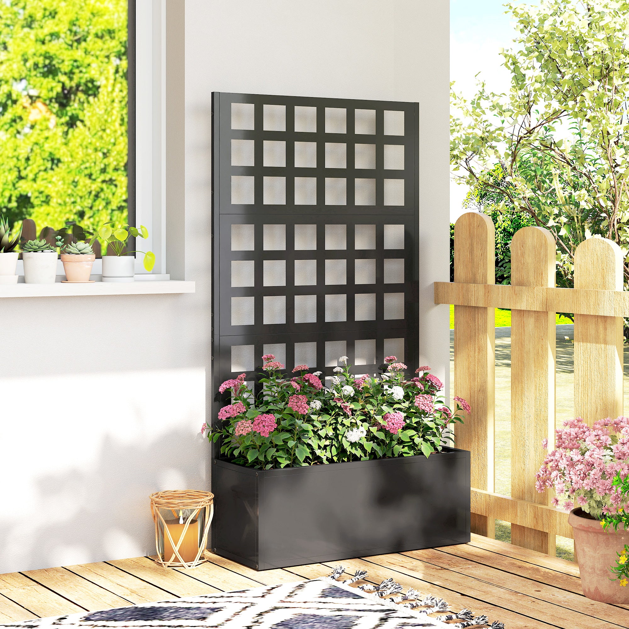 24" x 9" x 44.5" Raised Garden Bed with Trellis and Drainage, Black - Image 4