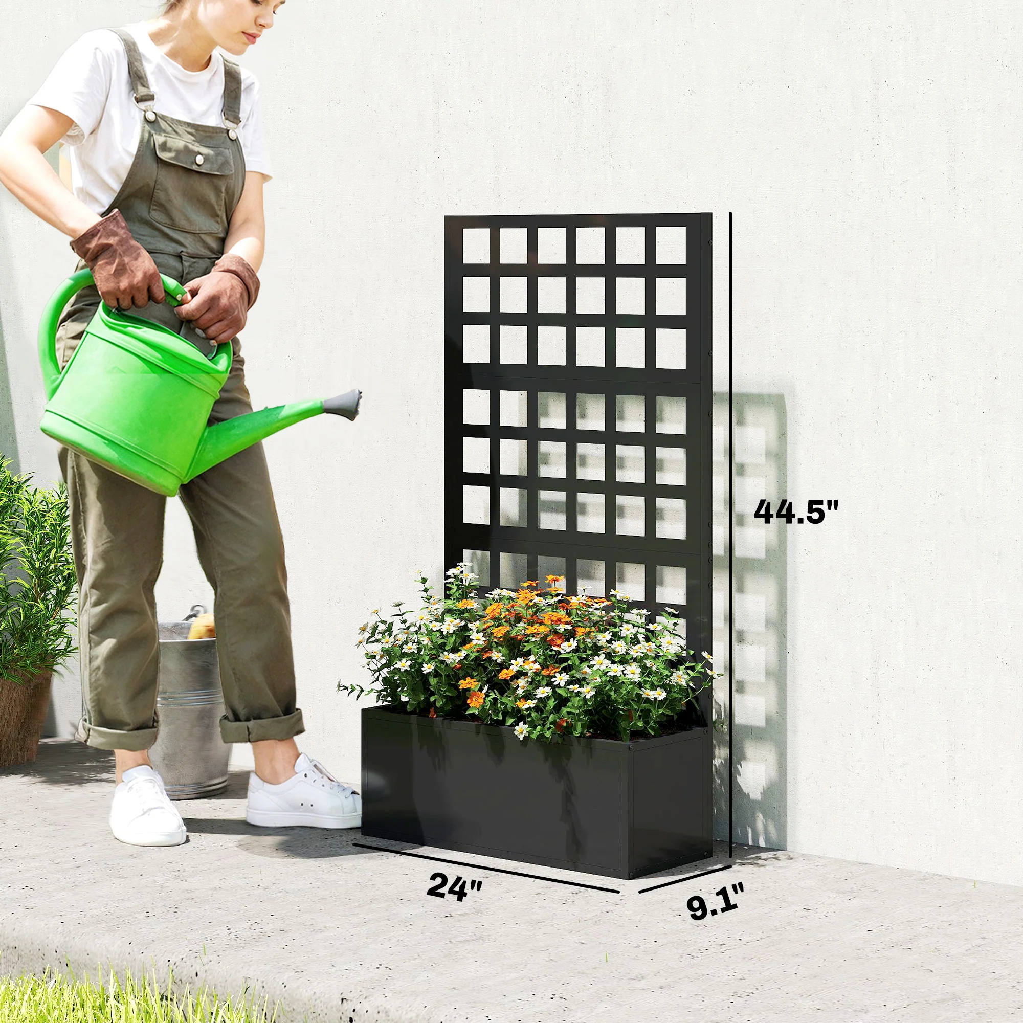 24" x 9" x 44.5" Raised Garden Bed with Trellis and Drainage, Black - Image 5
