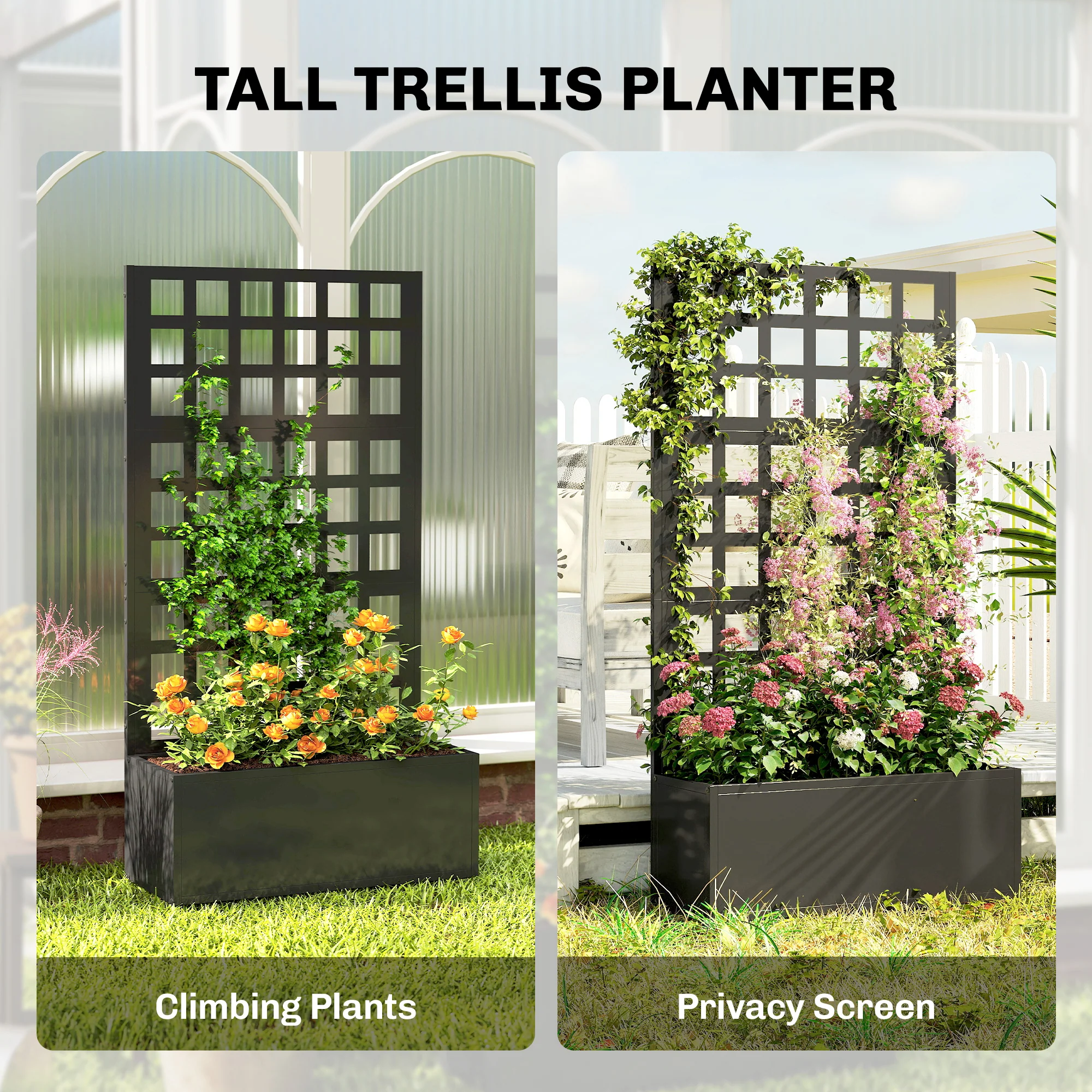 24" x 9" x 44.5" Raised Garden Bed with Trellis and Drainage, Black - Image 7