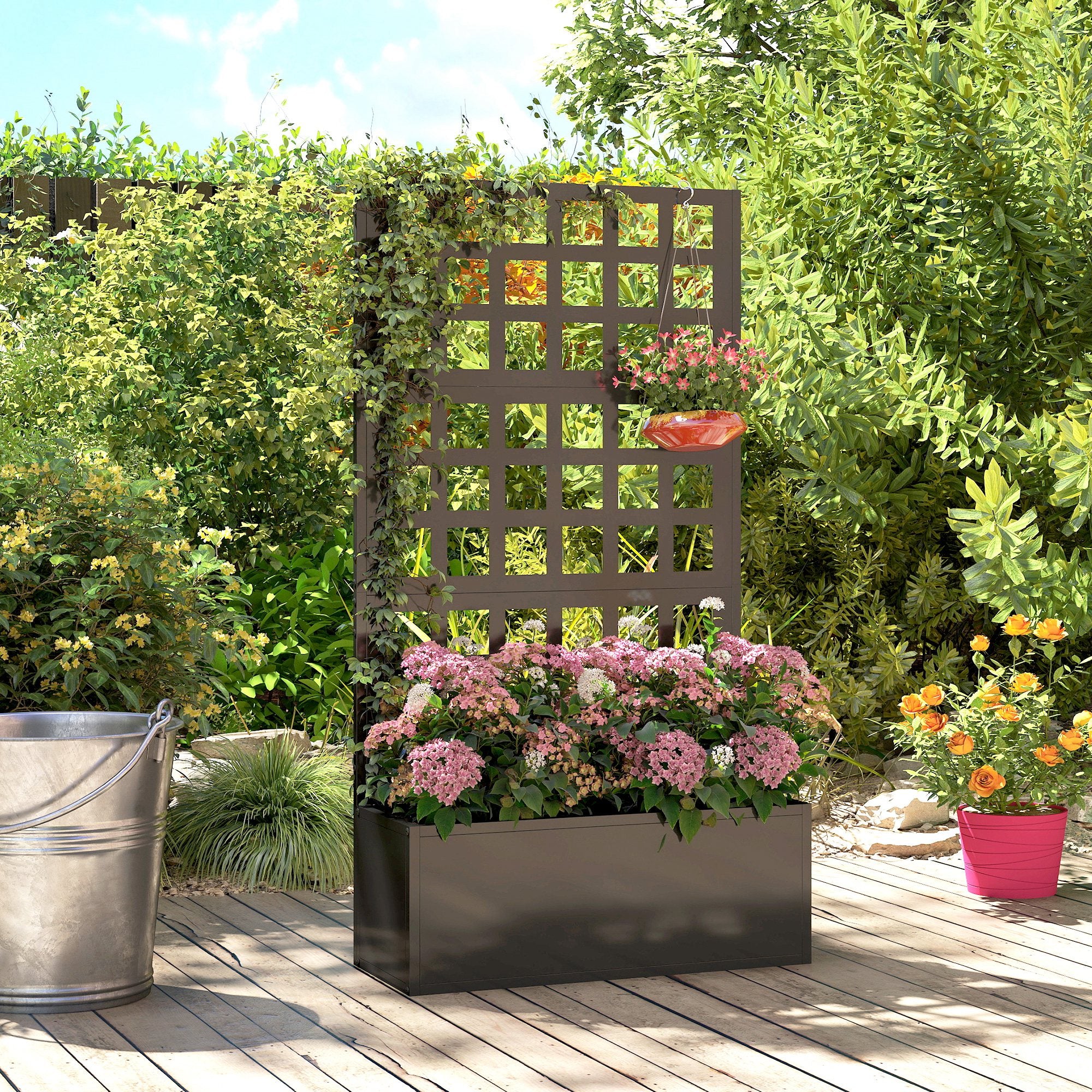 24" x 9" x 44.5" Raised Garden Bed with Trellis and Drainage, Black - Image 9