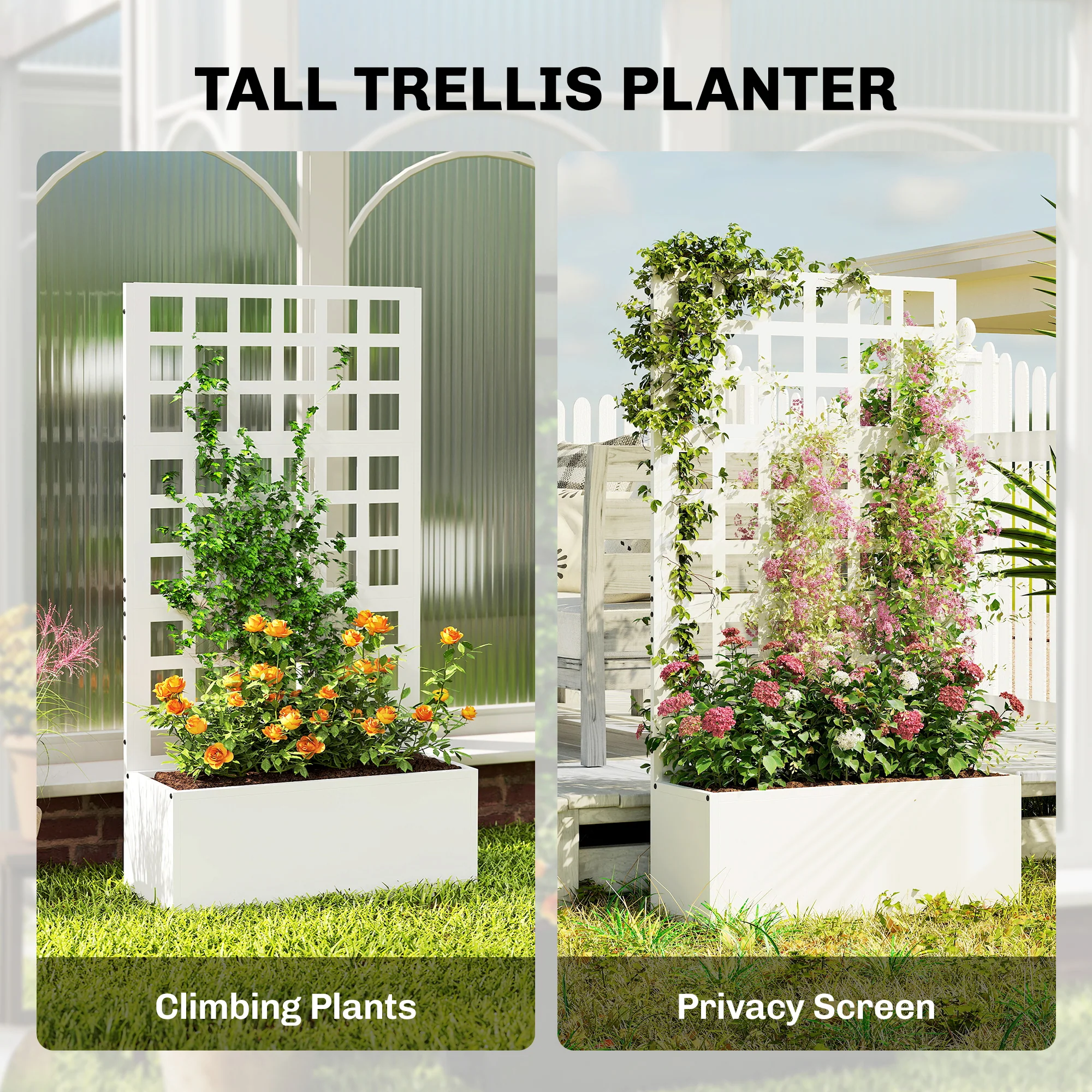 24" x 9" x 44.5" Raised Garden Bed with Trellis and Drainage, White - Image 7