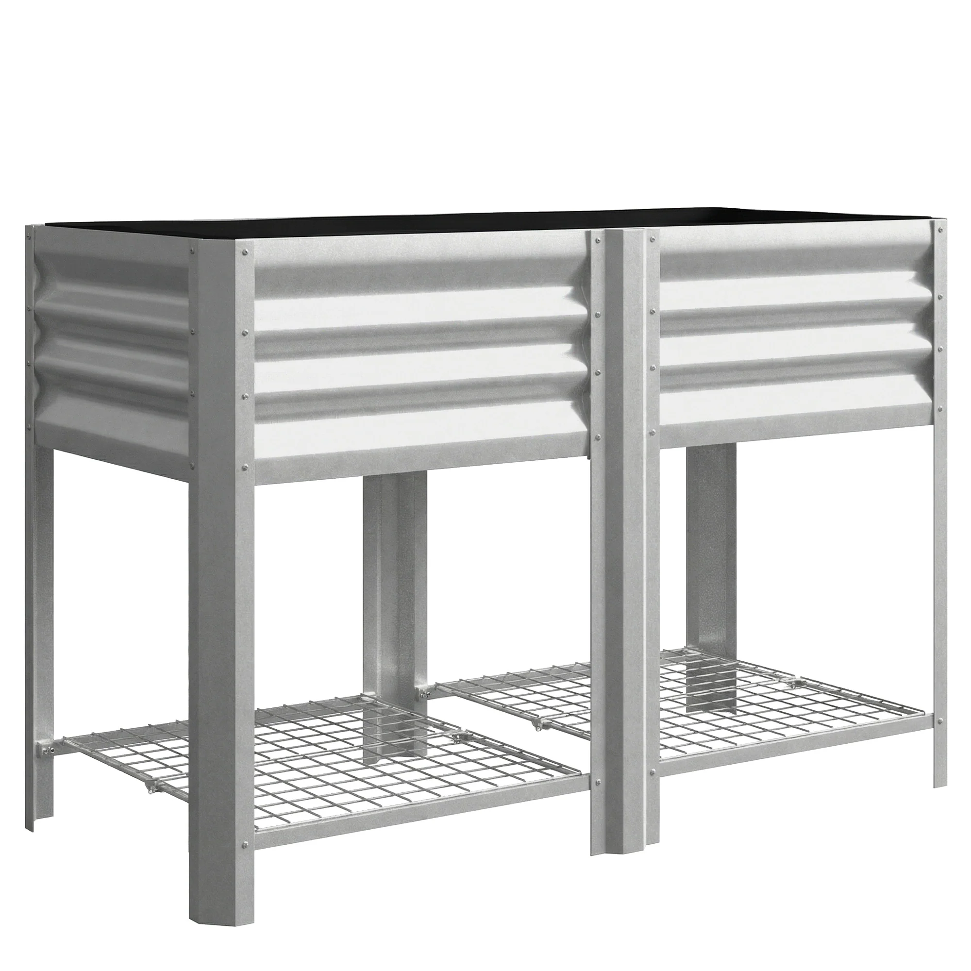 Galvanized Steel Raised Garden Bed with Legs and Storage Shelf, Silver - Image 12