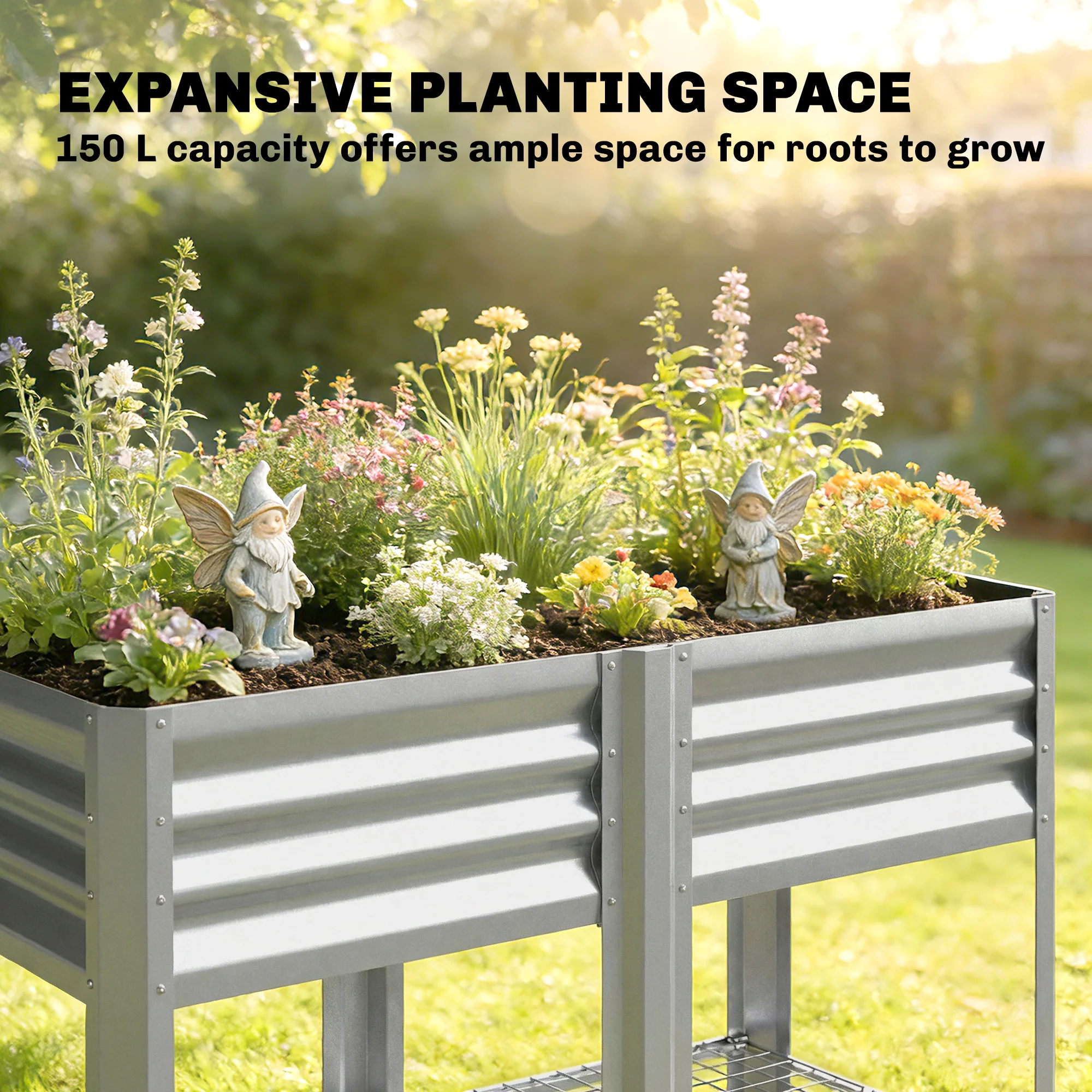 Galvanized Steel Raised Garden Bed with Legs and Storage Shelf, Silver - Image 6