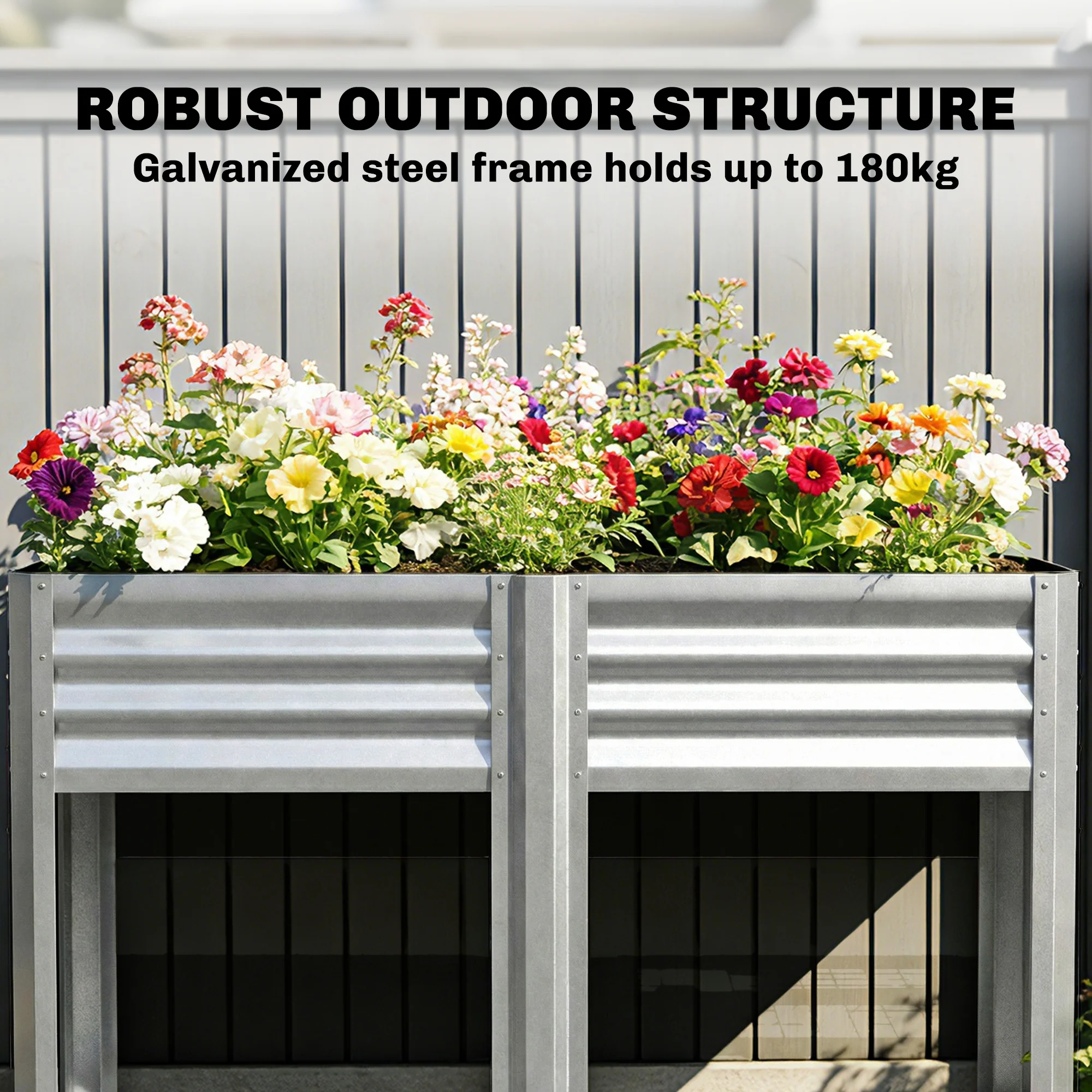 Galvanized Steel Raised Garden Bed with Legs and Storage Shelf, Silver - Image 7