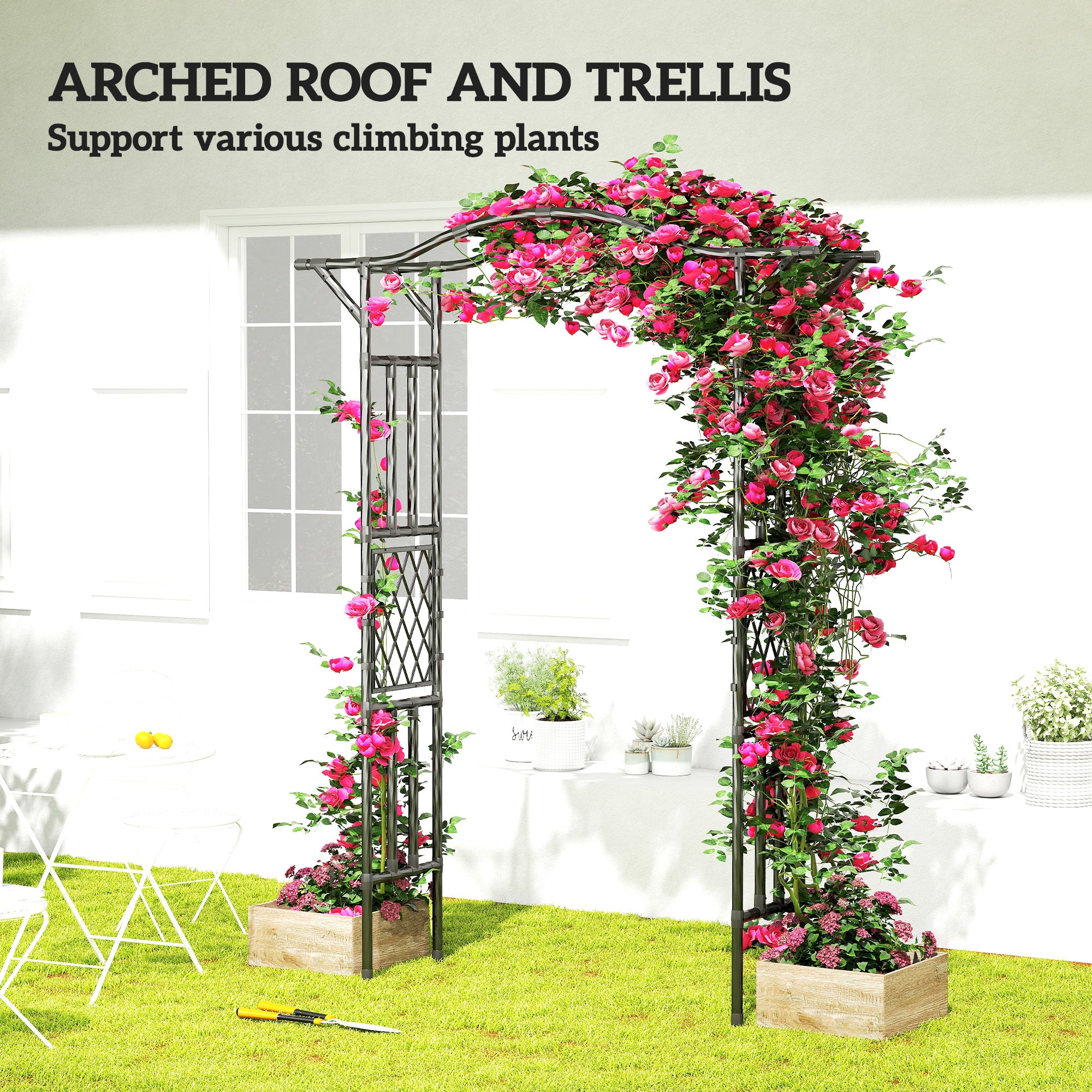 7.5ft Steel Garden Arch Trellis with Extended Top for Wedding, Garden, Black - Image 6