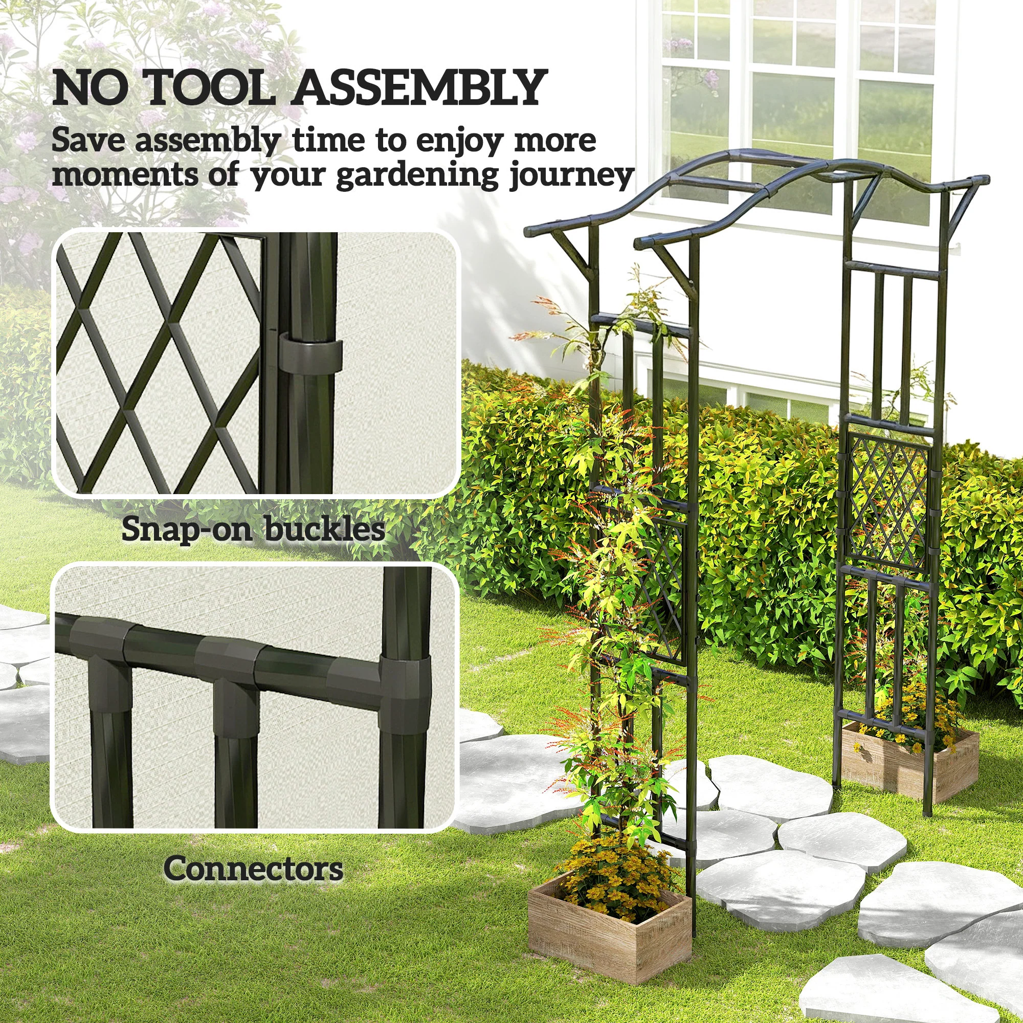 7.5ft Steel Garden Arch Trellis with Extended Top for Wedding, Garden, Black - Image 8