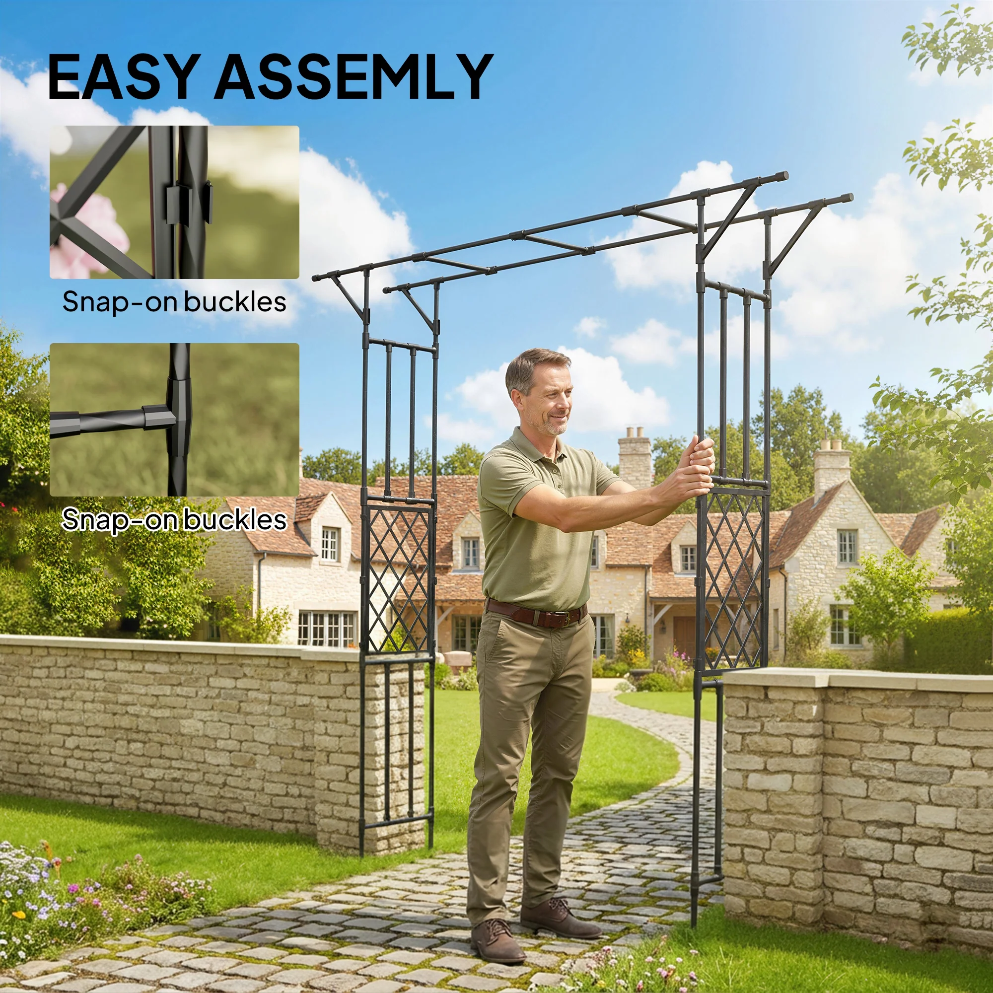 PE-Coated Steel Garden Arch for Climbing Plants, 180 x 40 x 215 cm, Black - Image 8