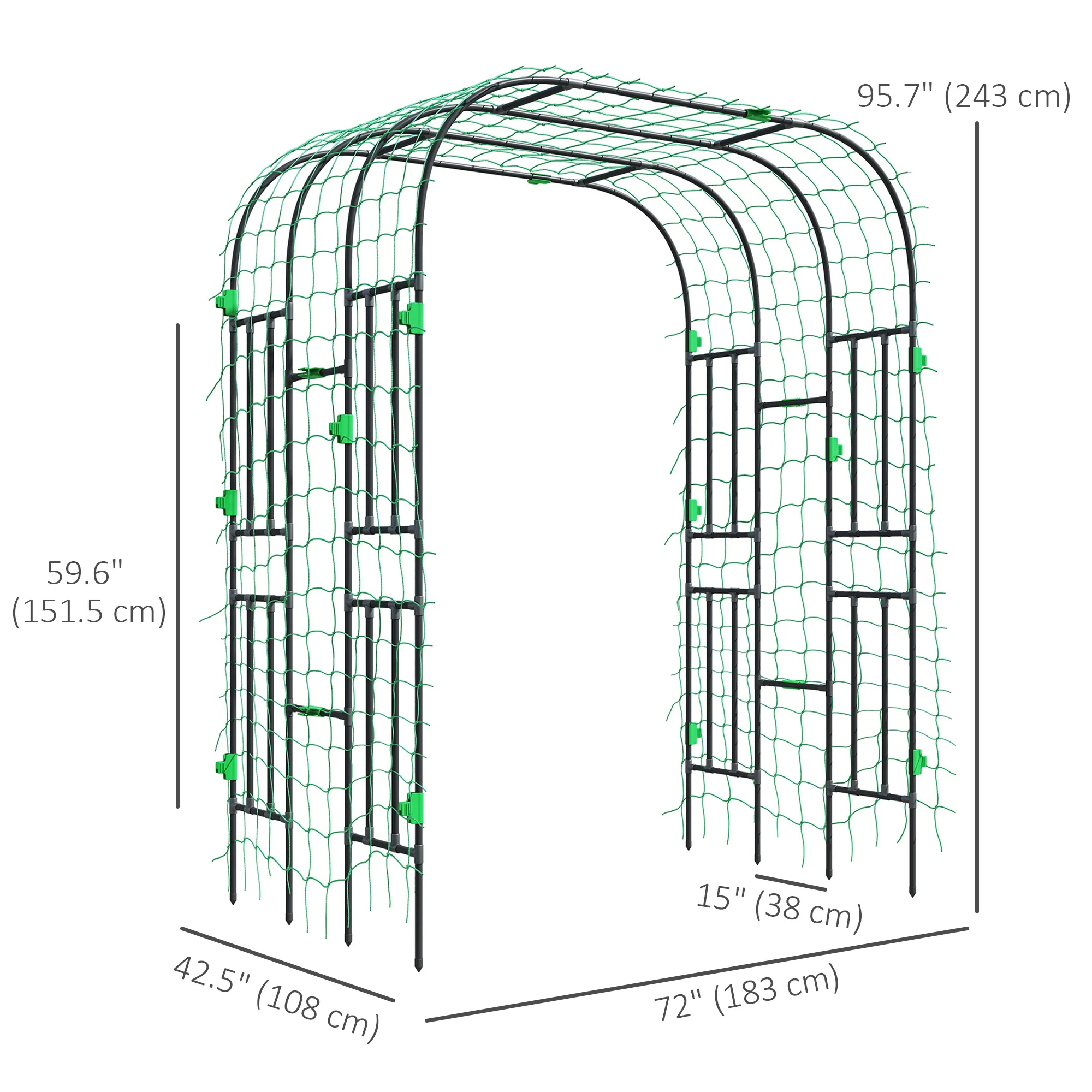 8 FT Tall Metal Garden Arch Trellis with Trellis Netting - Image 5