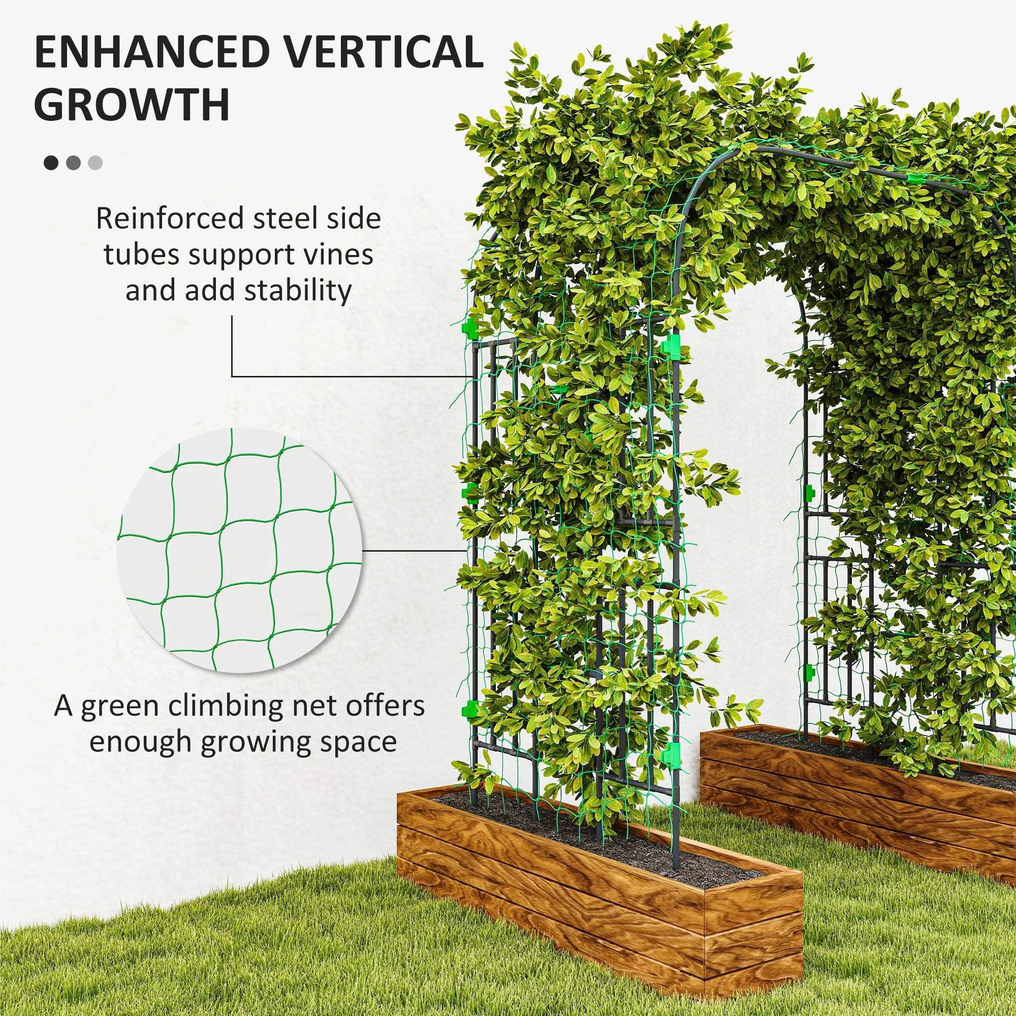 8 FT Tall Metal Garden Arch Trellis with Trellis Netting - Image 7