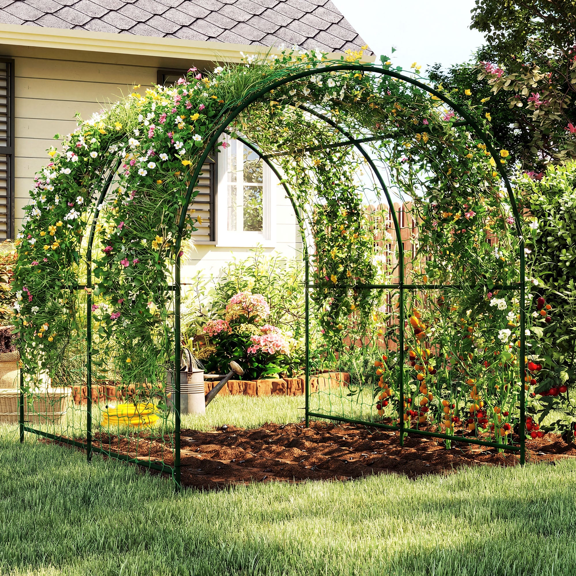 7.1FT Garden Arch Trellis with Climbing Net for Outdoor Plants - Image 10