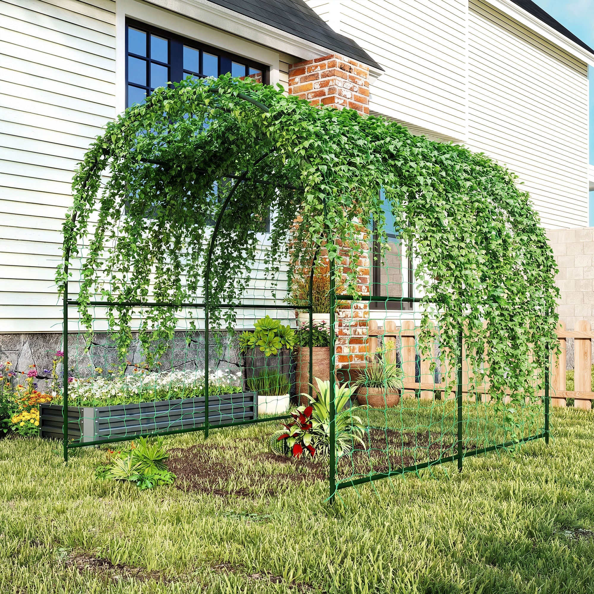 7.1FT Garden Arch Trellis with Climbing Net for Outdoor Plants - Image 11
