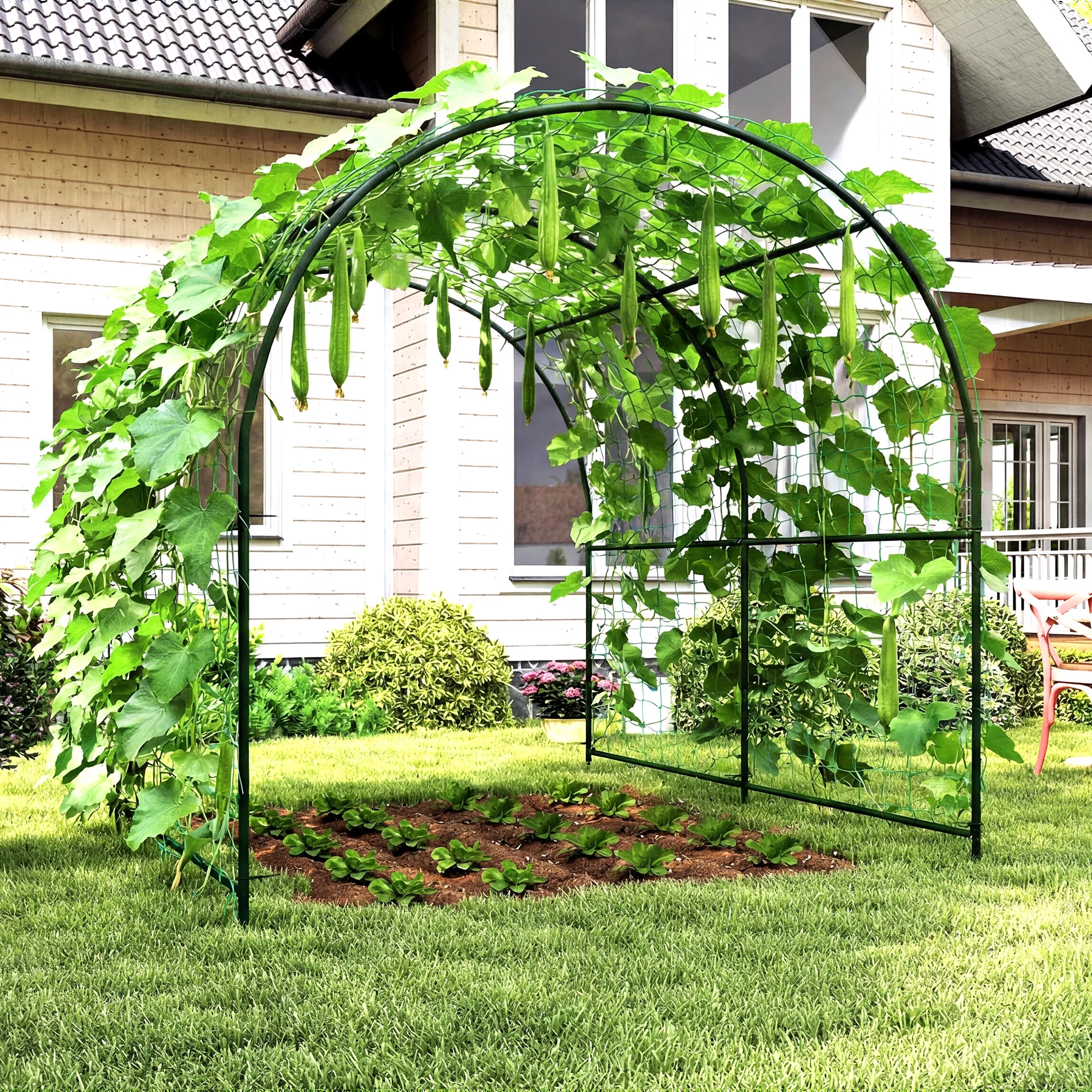 7.1FT Garden Arch Trellis with Climbing Net for Outdoor Plants - Image 3