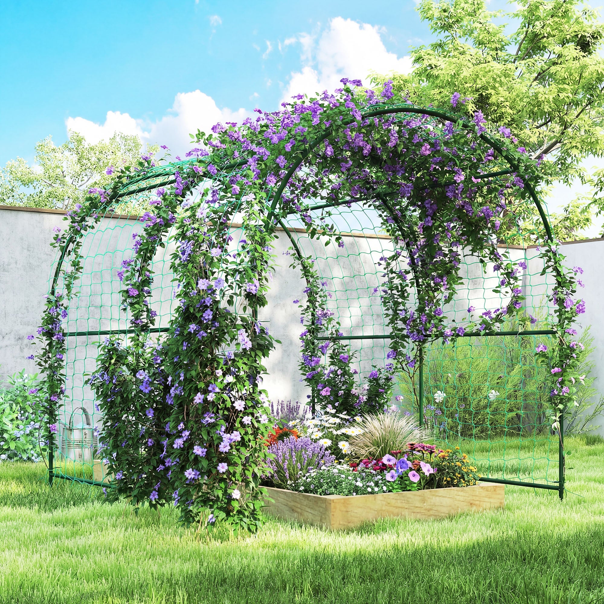 7.1FT Garden Arch Trellis with Climbing Net for Outdoor Plants - Image 4