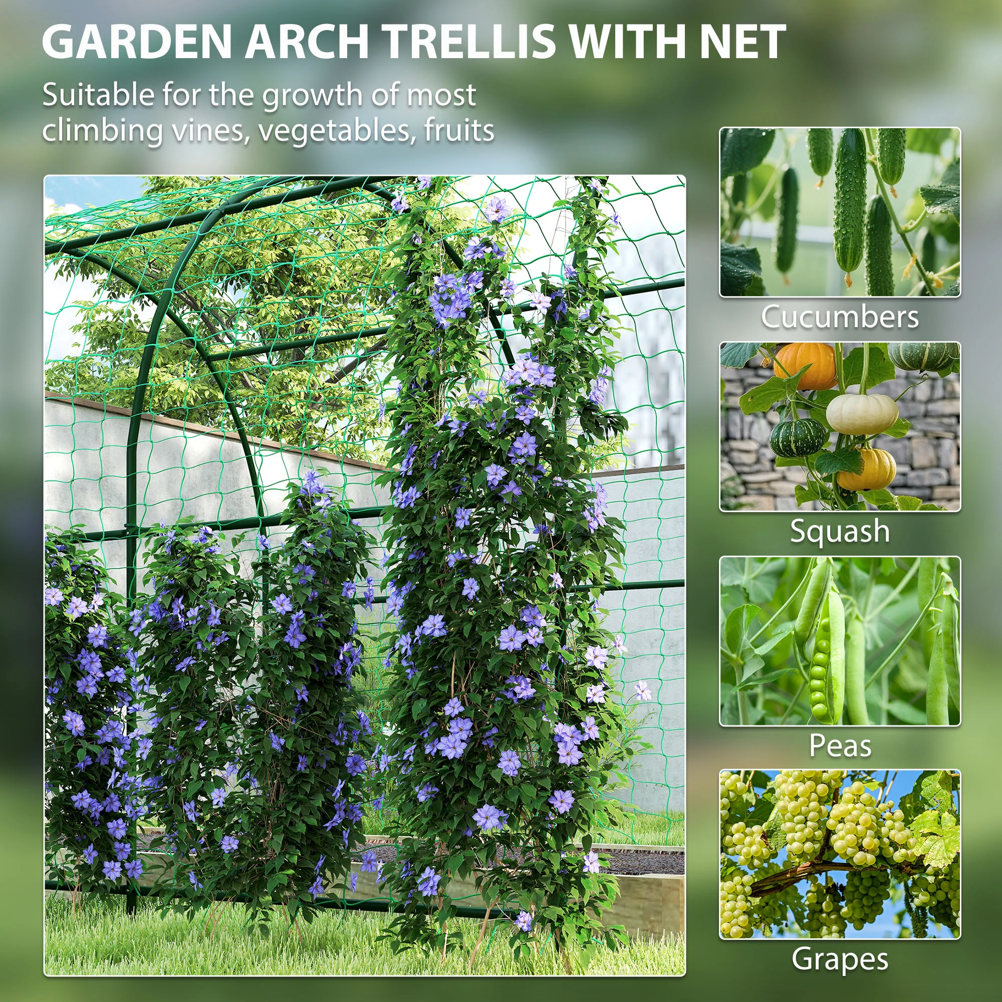 7.1FT Garden Arch Trellis with Climbing Net for Outdoor Plants - Image 6