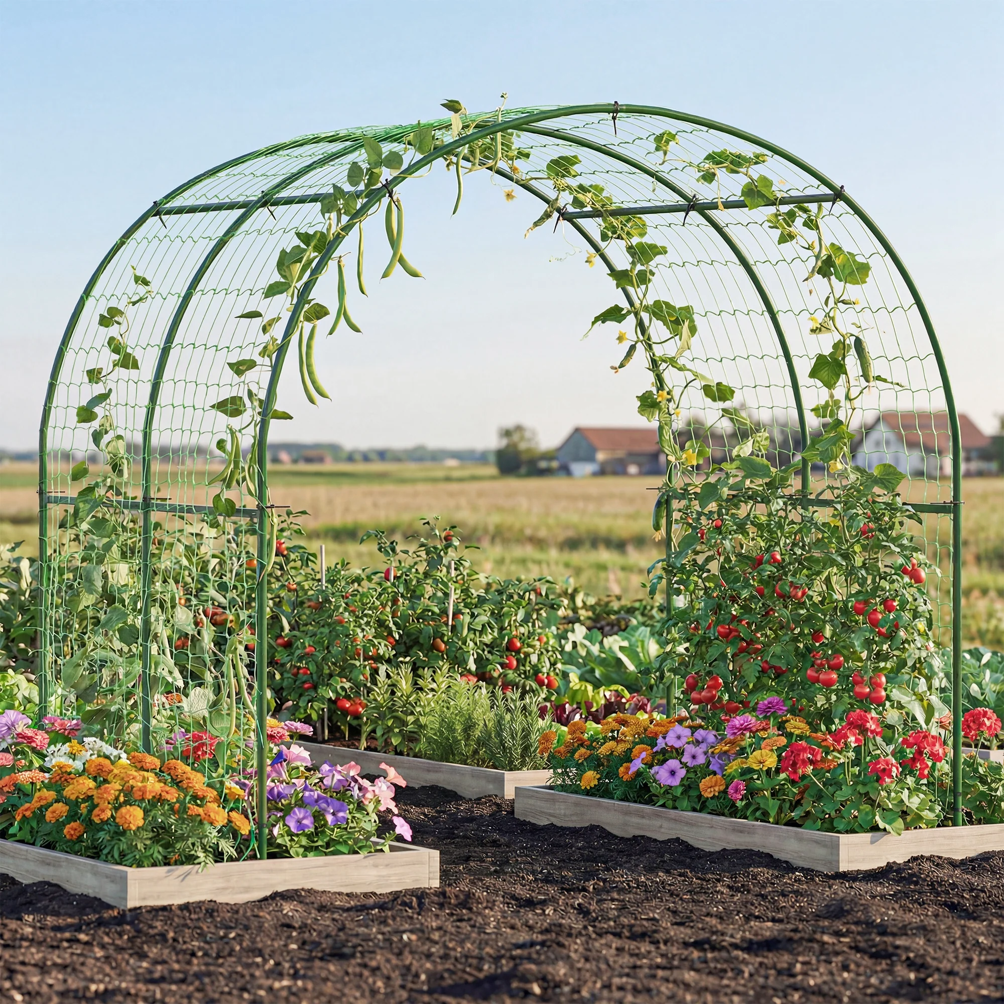 7.1FT Garden Arch Trellis with Climbing Net for Outdoor Plants - Image 9