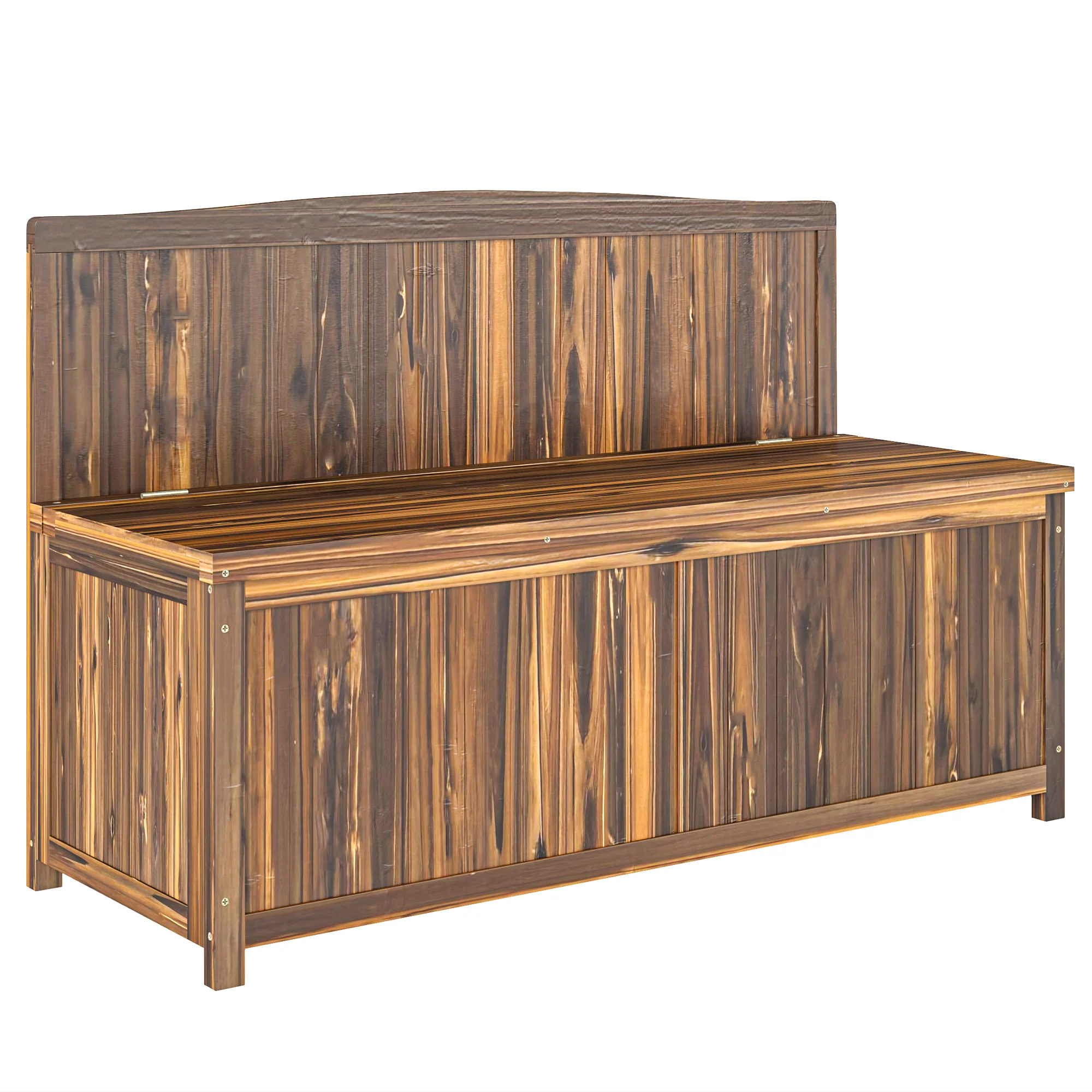 Garden Arch Wooden Bench with Storage Box & Backrest, 115L x 45W x 75Hcm, Brown