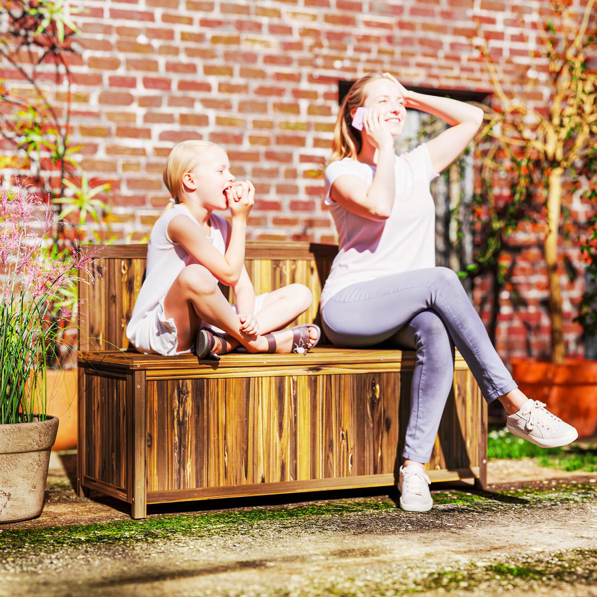 Garden Arch Wooden Bench with Storage Box & Backrest, 115L x 45W x 75Hcm, Brown - Image 10