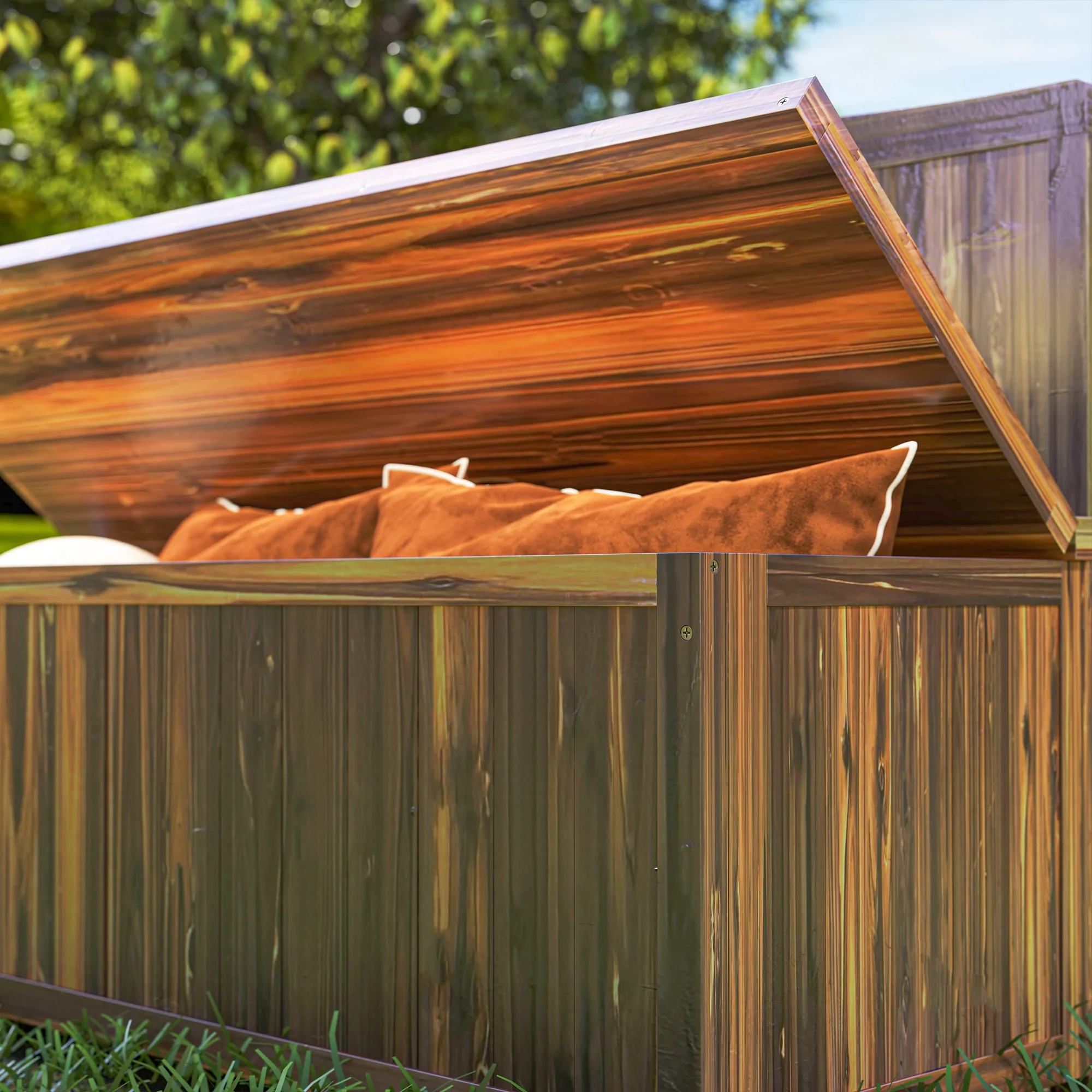 Garden Arch Wooden Bench with Storage Box & Backrest, 115L x 45W x 75Hcm, Brown - Image 11