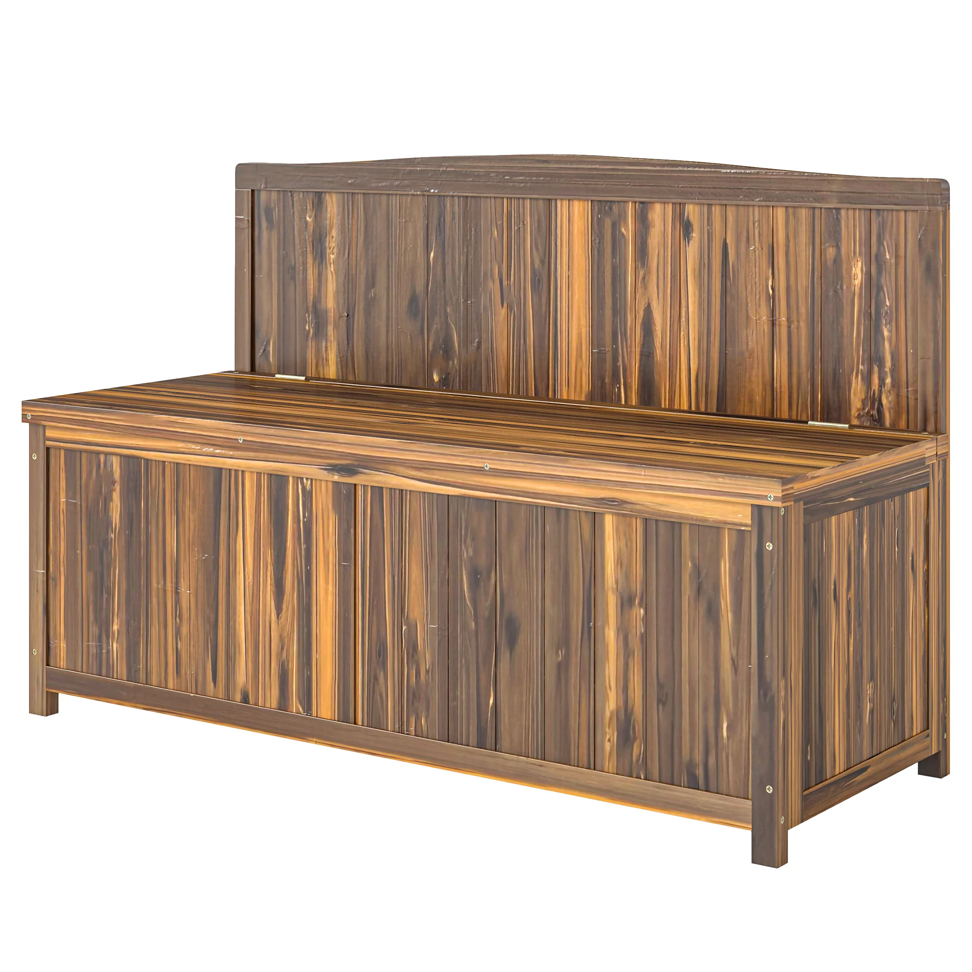 Garden Arch Wooden Bench with Storage Box & Backrest, 115L x 45W x 75Hcm, Brown - Image 2