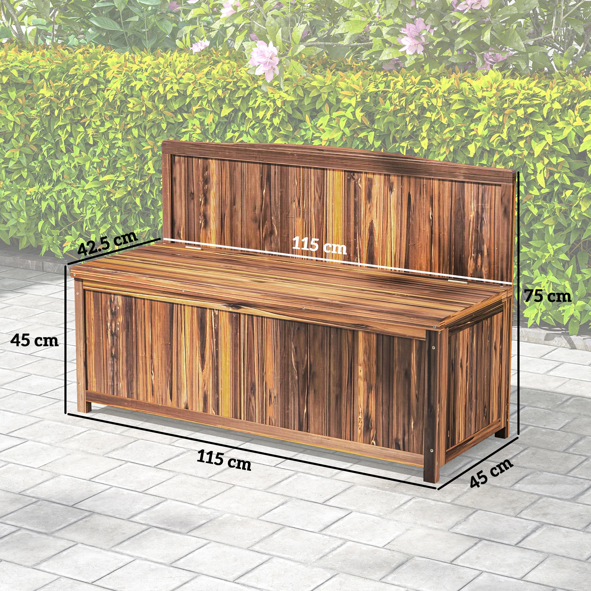 Garden Arch Wooden Bench with Storage Box & Backrest, 115L x 45W x 75Hcm, Brown - Image 5