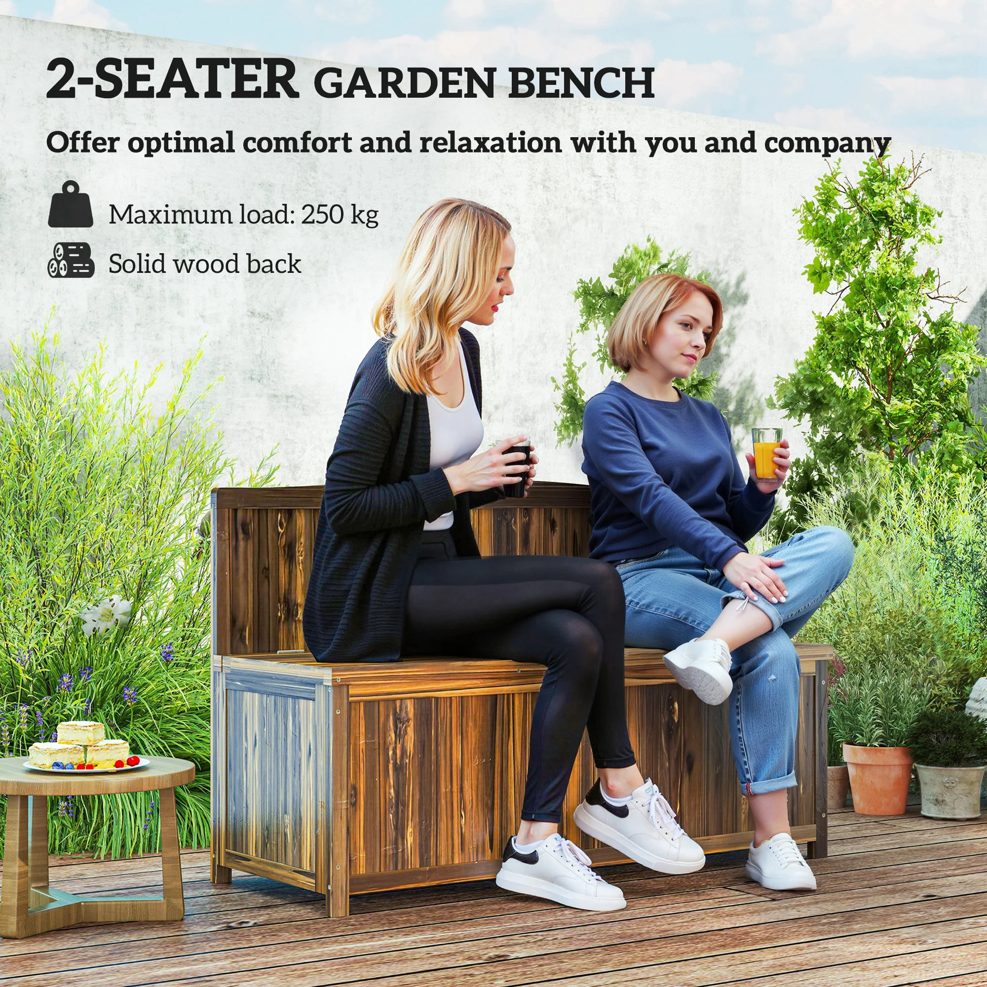 Garden Arch Wooden Bench with Storage Box & Backrest, 115L x 45W x 75Hcm, Brown - Image 7