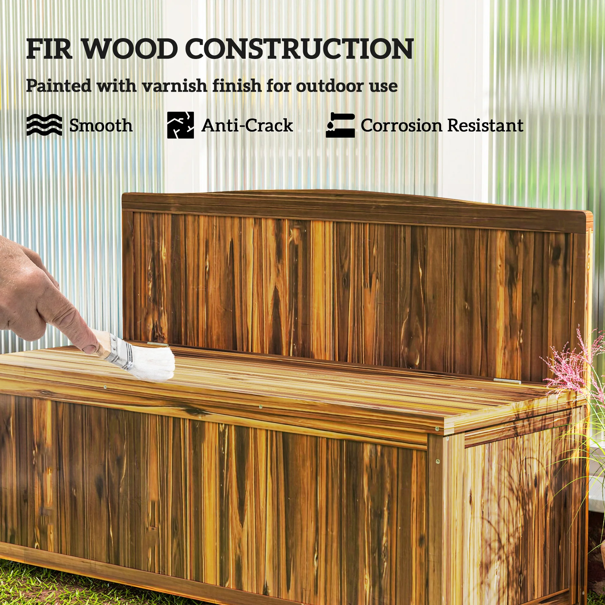 Garden Arch Wooden Bench with Storage Box & Backrest, 115L x 45W x 75Hcm, Brown - Image 8