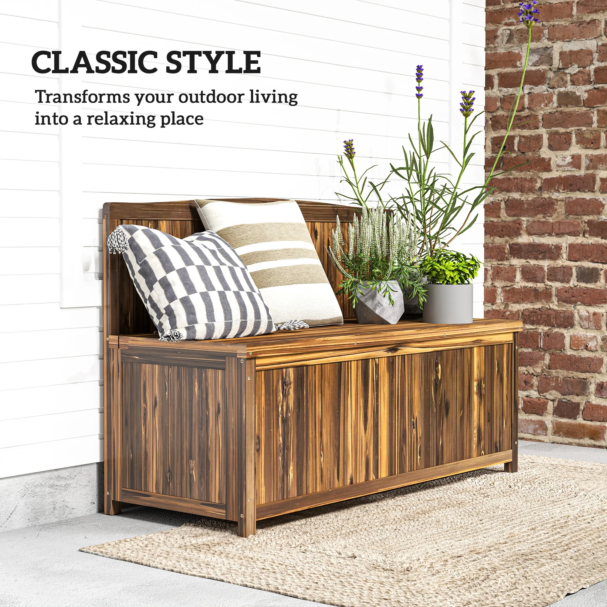 Garden Arch Wooden Bench with Storage Box & Backrest, 115L x 45W x 75Hcm, Brown - Image 9