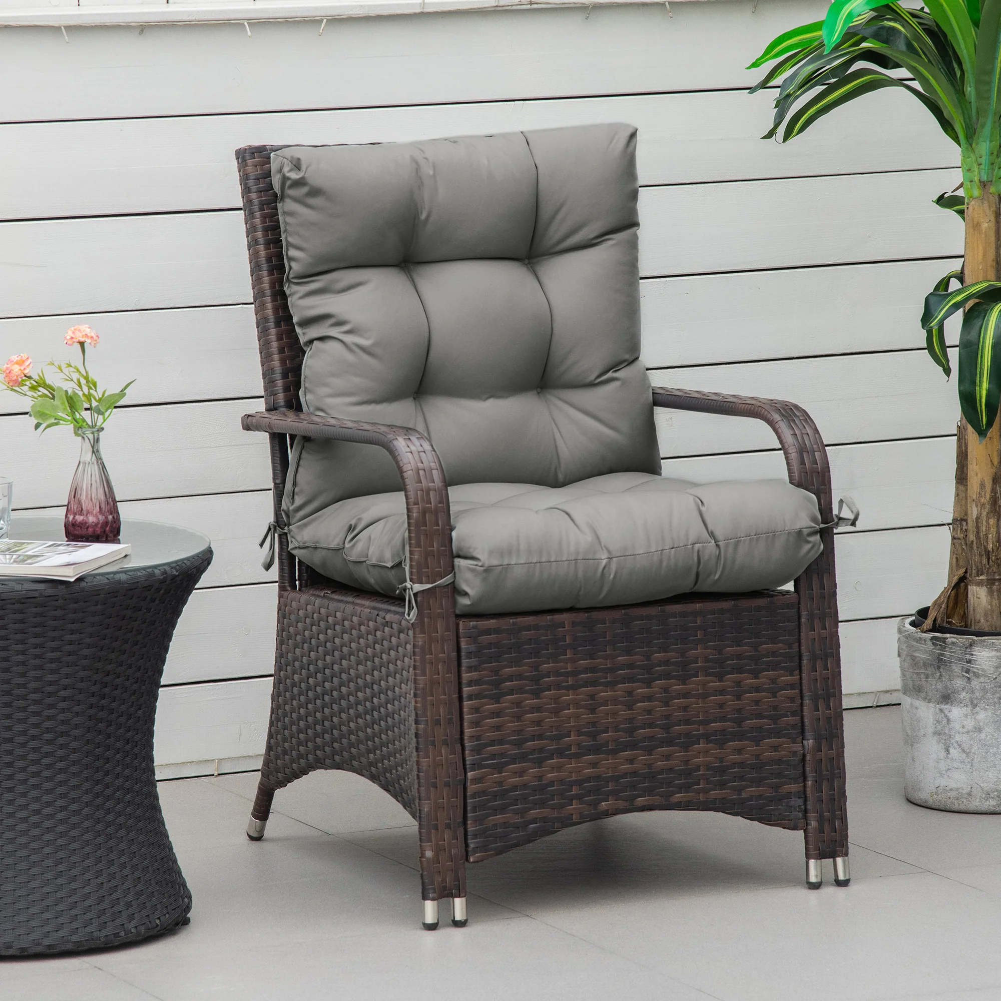 Garden Back Chair Cushion, Thick Patio Seat Cushion Pad with Backrest, Light Grey - Image 4