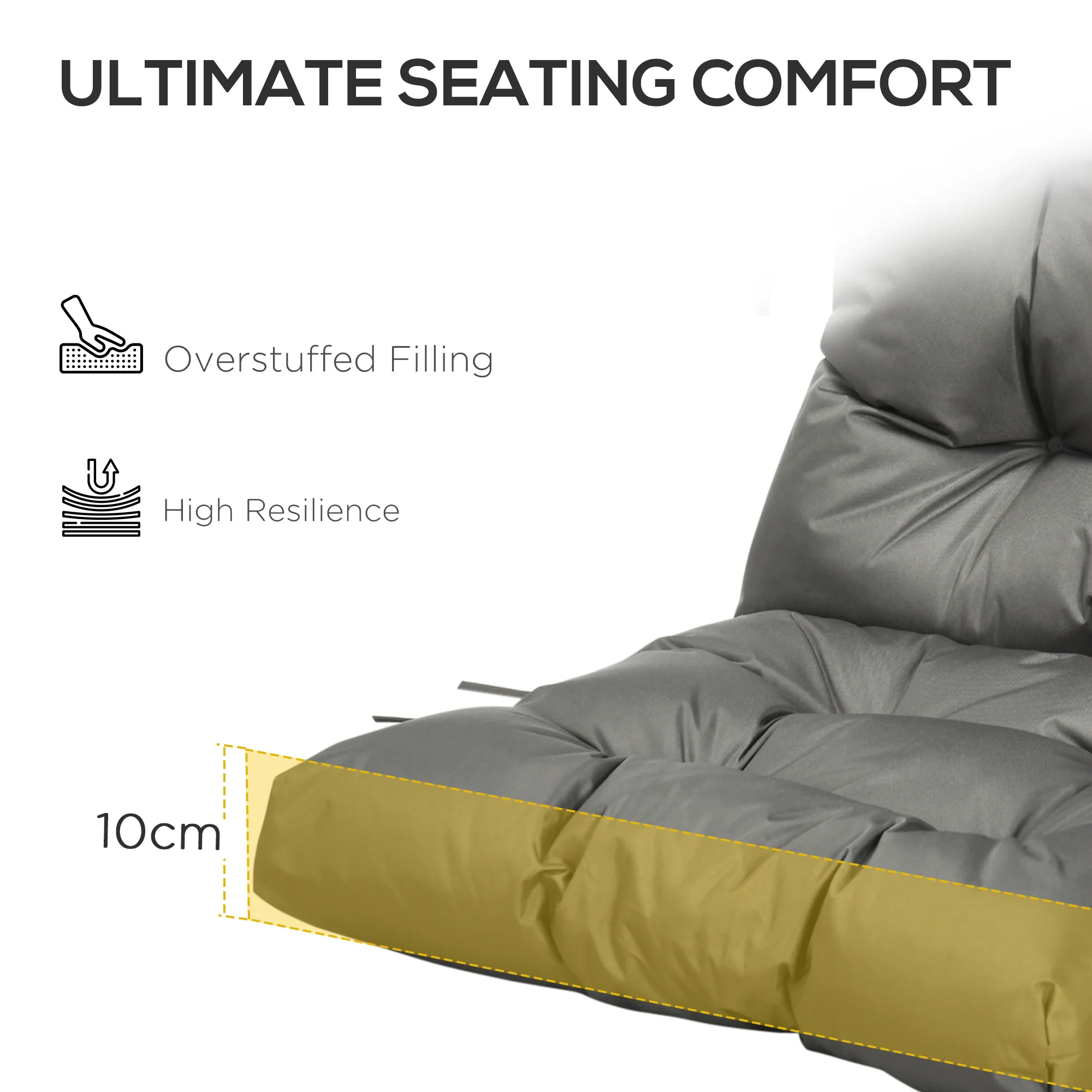 Garden Back Chair Cushion, Thick Patio Seat Cushion Pad with Backrest, Light Grey - Image 7