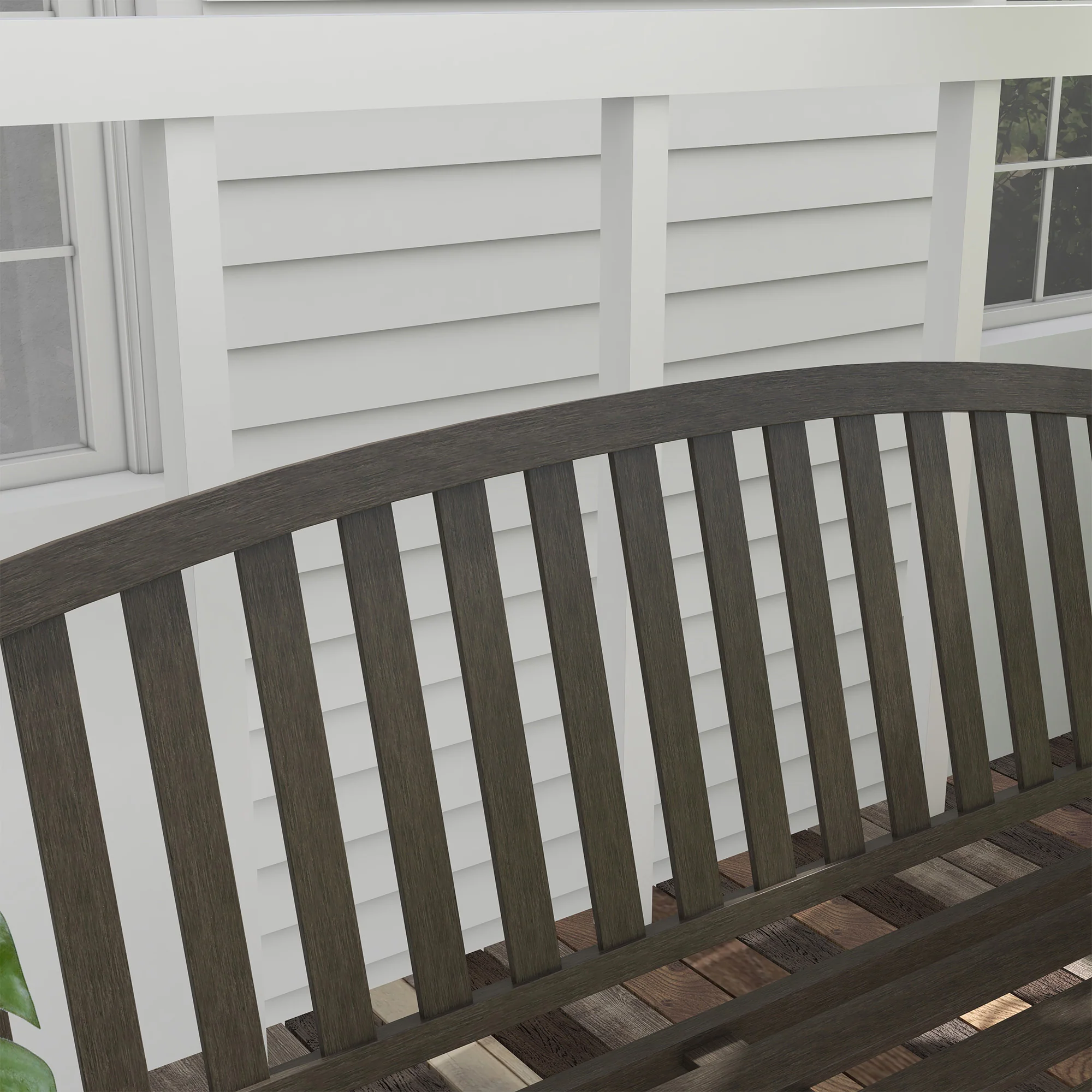 Metal Garden Bench with Slatted Seat, Backrest and Curved Armrests, Brown - Image 8