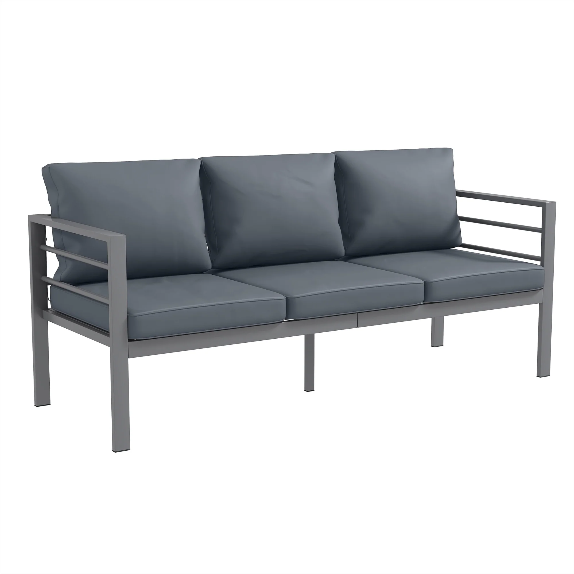 Aluminium Frame 3-Seater Garden Bench with Armrest & Cushions, 185 x 66 x64cm, Grey - Image 12