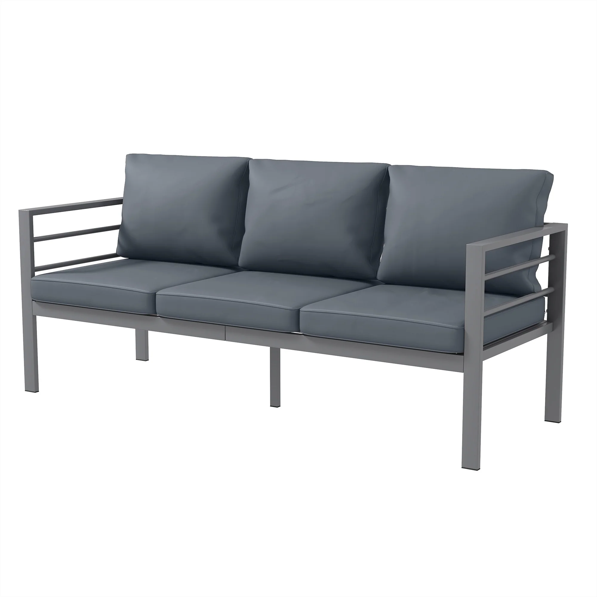 Aluminium Frame 3-Seater Garden Bench with Armrest & Cushions, 185 x 66 x64cm, Grey - Image 2